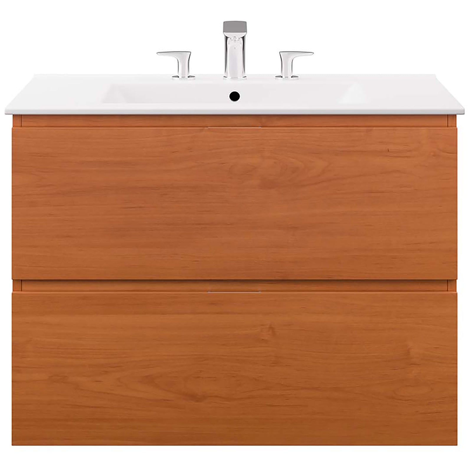30 inch floating vanity with dual drawers and a crisp white integrated basin || EEI-5812-CHE-WHI || front_studio