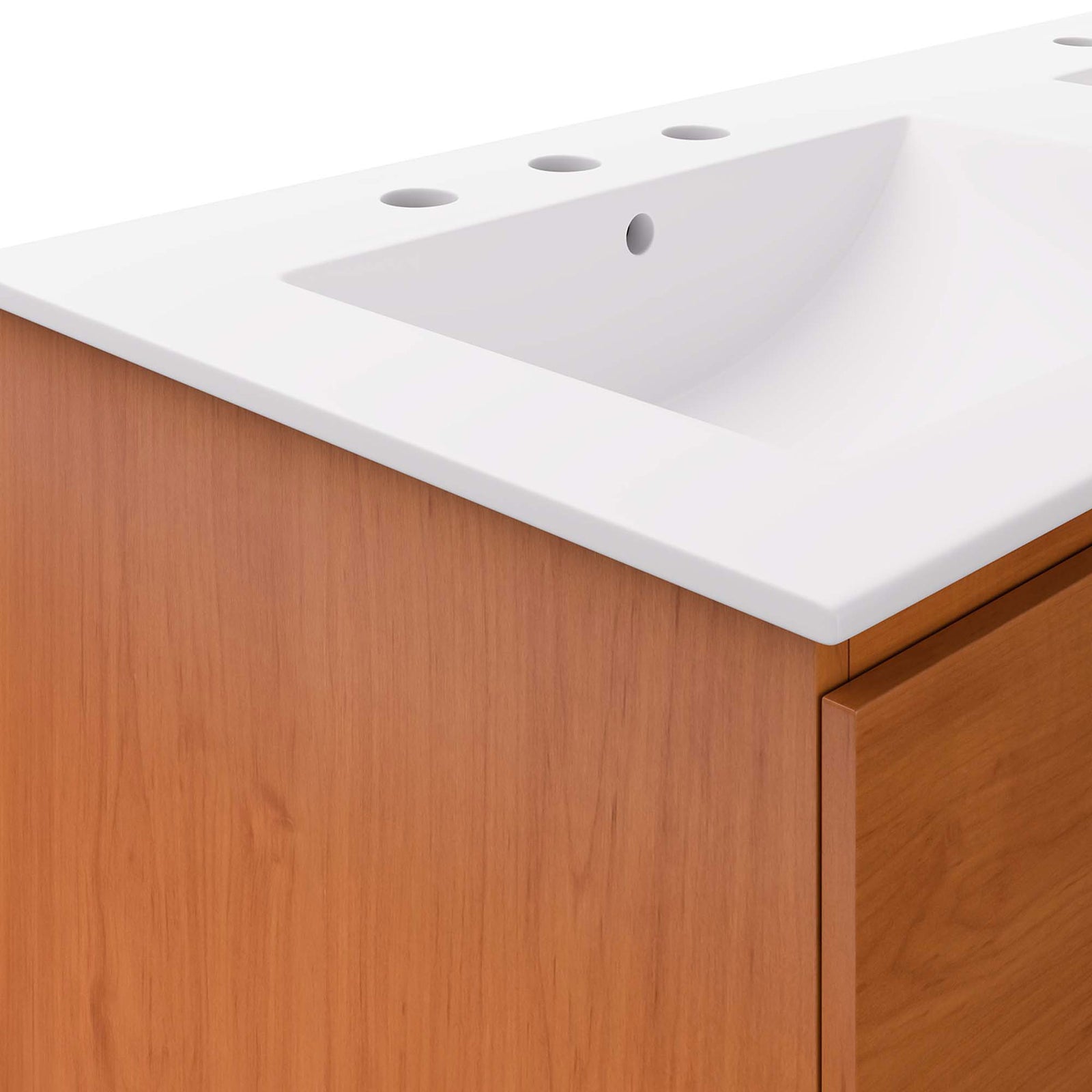 Crisp countertop edge and spacious basin with predrilled 8-inch widespread faucet holes. || EEI-5815-CHE-WHI || detail_studio