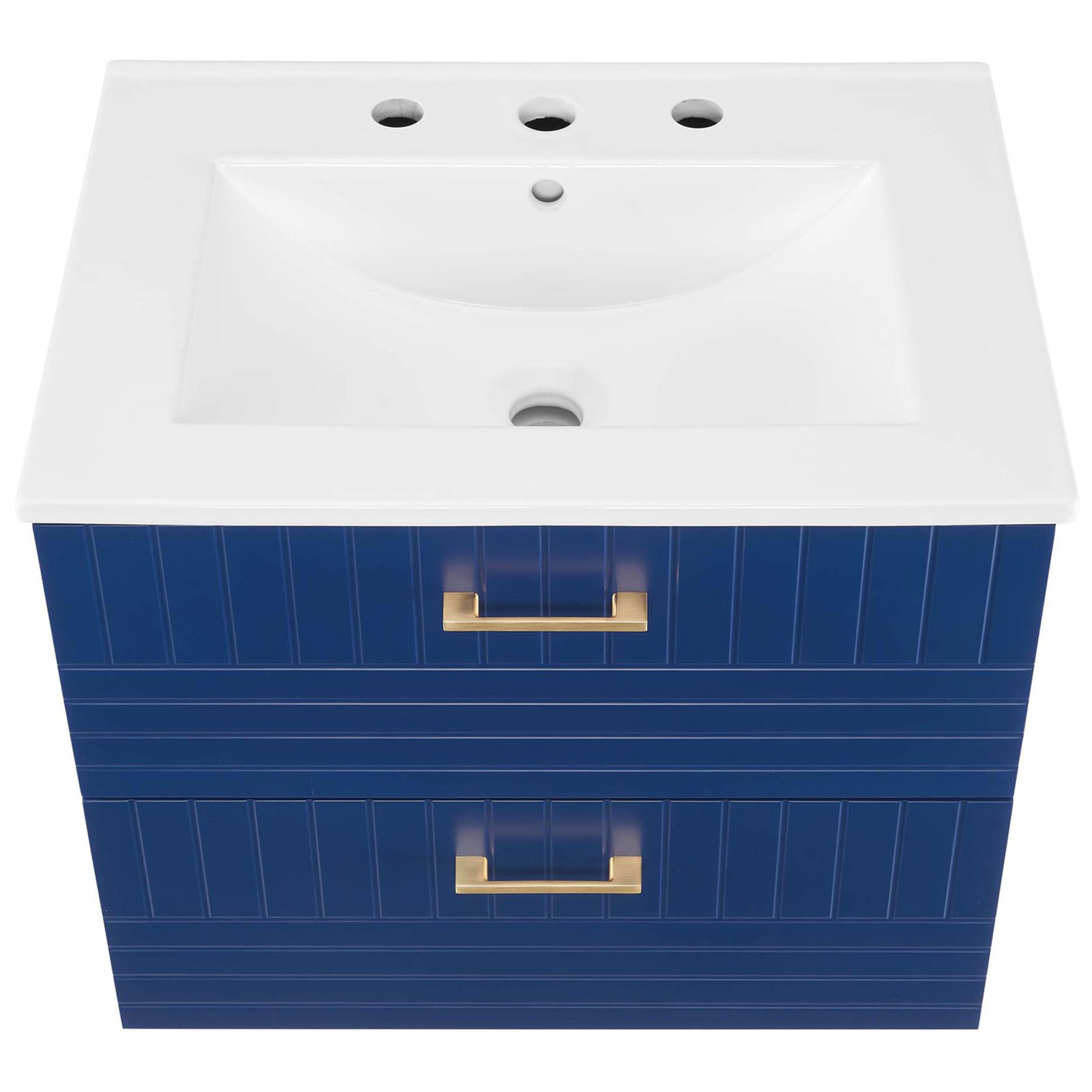 Spacious ceramic basin with clean edges and 8-inch widespread faucet holes || EEI-5818-BLU-WHI || top_studio