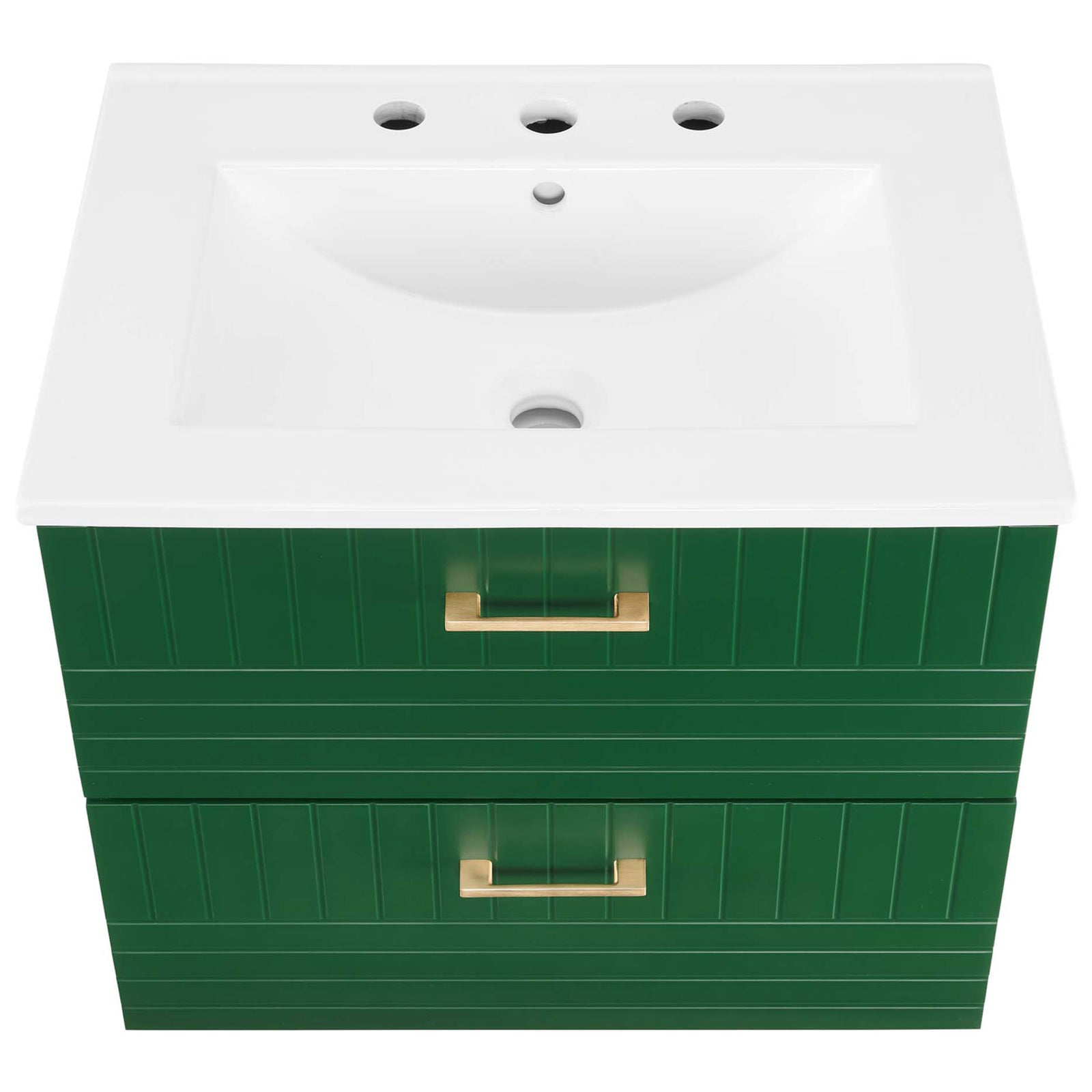 Rectangular ceramic basin with 8-inch widespread faucet holes and integrated countertop. || EEI-5818-GRN-WHI || top_studio