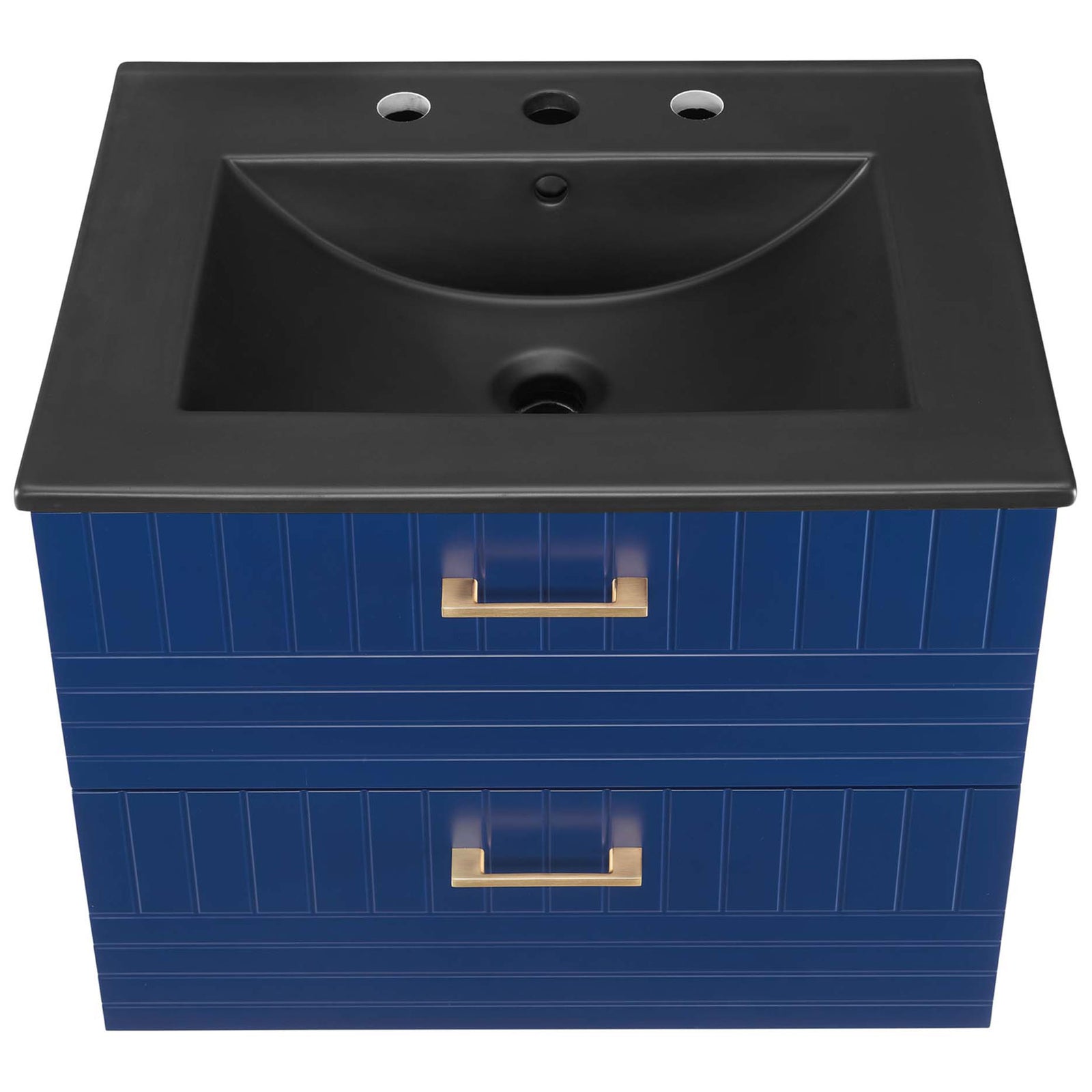 Integrated rectangular basin with 8-inch faucet holes and crisp, modern lines. || EEI-5820-BLU-BLK || top_studio
