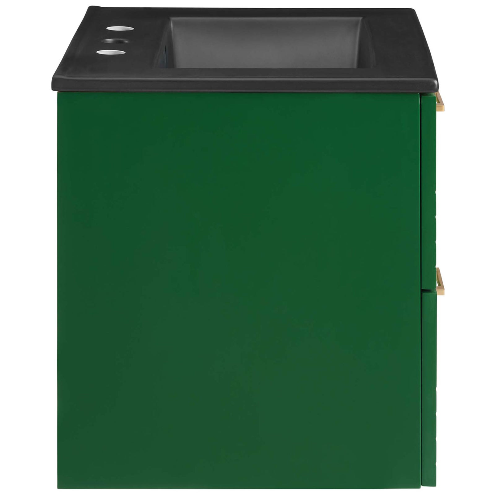 Clean side profile in rich green pairs with an integrated matte black sink for a bold contrast. || EEI-5820-GRN-BLK || side_studio