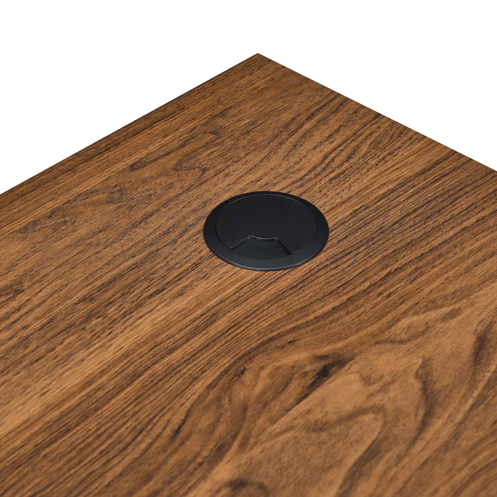 Integrated cord grommet keeps cables tidy and the desktop clutter-free. || EEI-5821-WAL || storage_studio