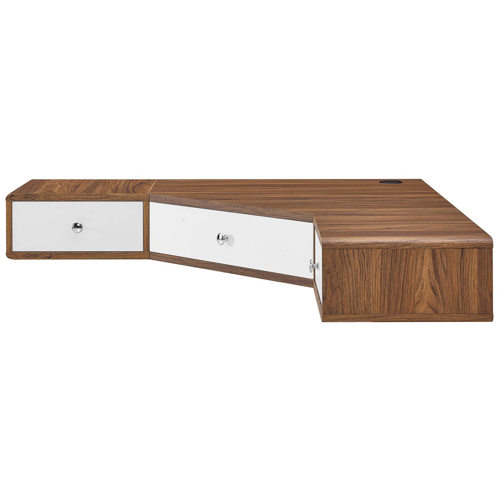 Mid-century profile pairs warm walnut grain with crisp white drawer fronts || EEI-5862-WAL-WHI || front_studio