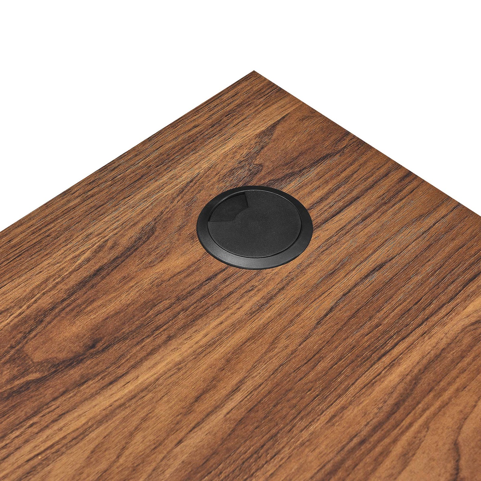 Integrated cable management grommet keeps cords organized and out of sight || EEI-5863-WAL-WHI || storage_studio