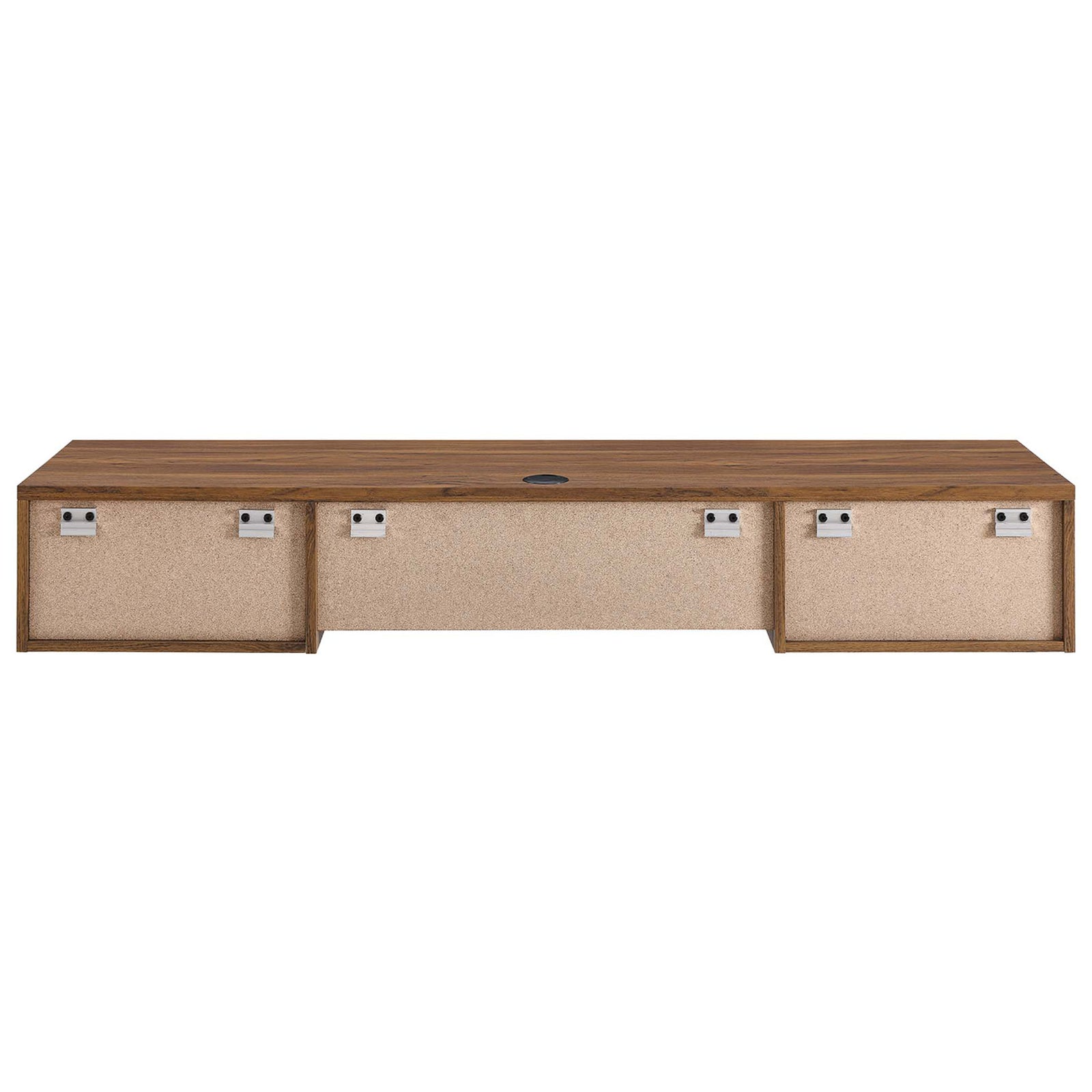 Sturdy back panel with integrated wall-mount brackets and centered cable grommet. || EEI-5865-WAL || back_studio