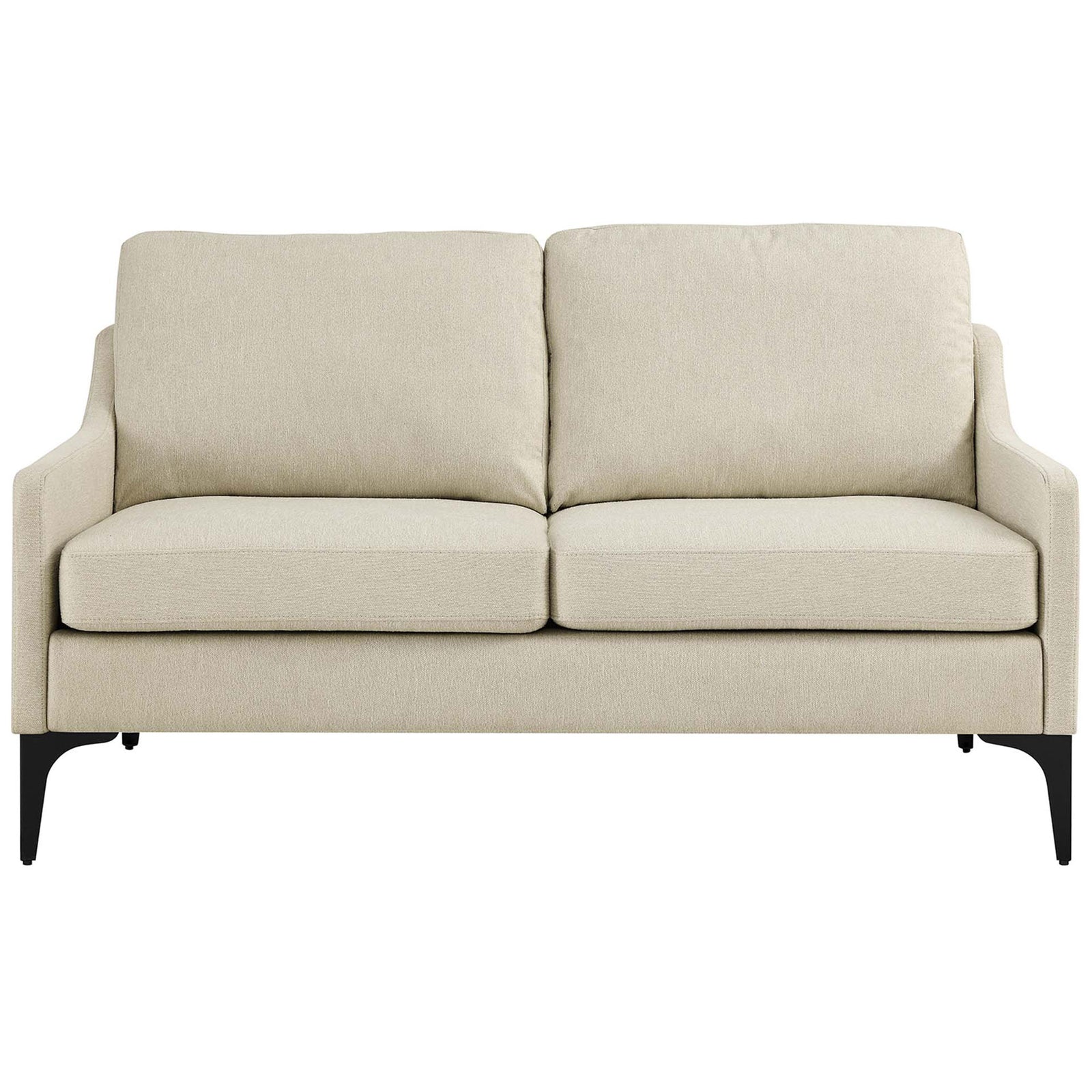 Beige upholstered loveseat with plush cushions and clean modern lines || EEI-6021-BEI || front_studio