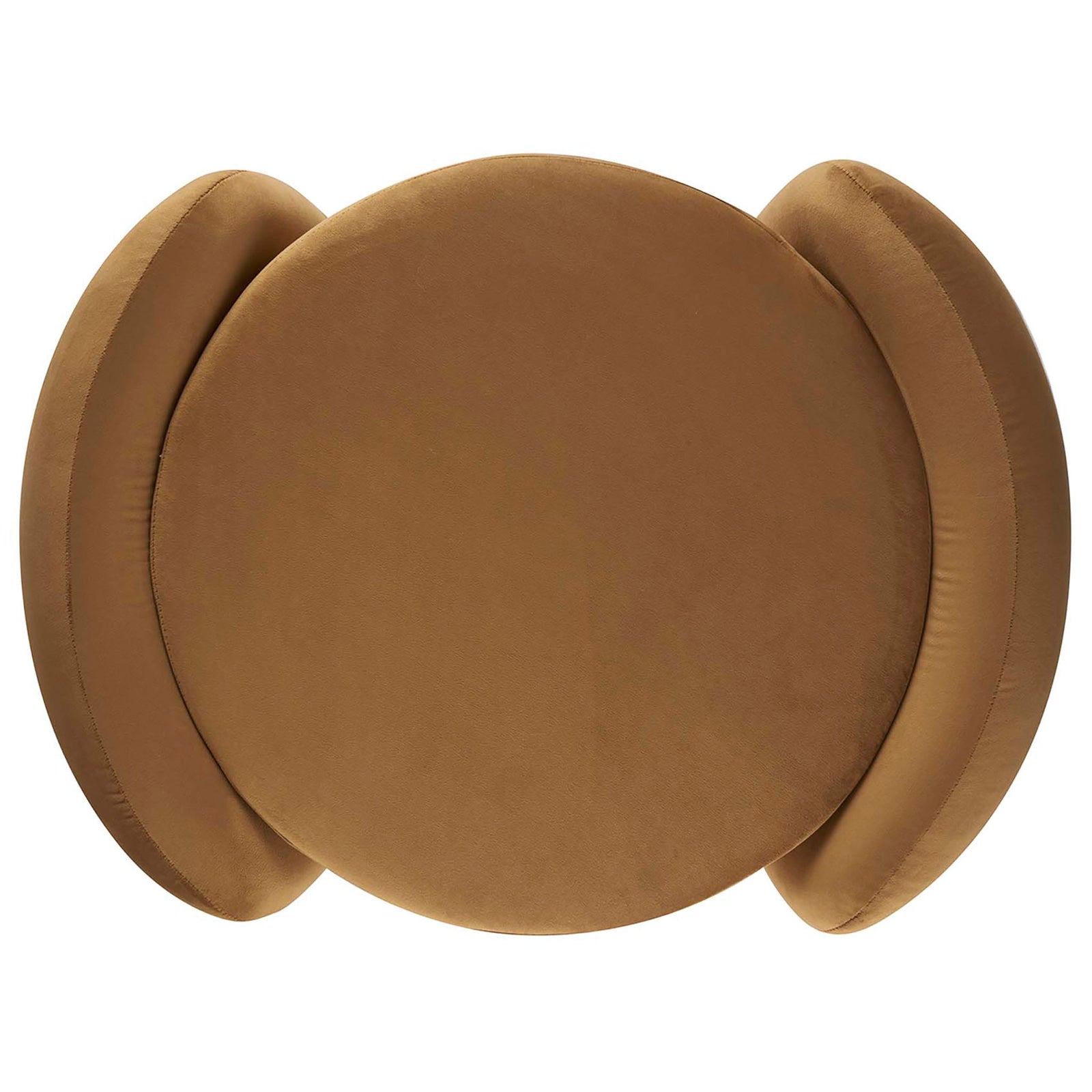 Nebula cognac velvet ottoman highlighting its wide padded seat and softly rounded edges || EEI-6055-COG || top_studio