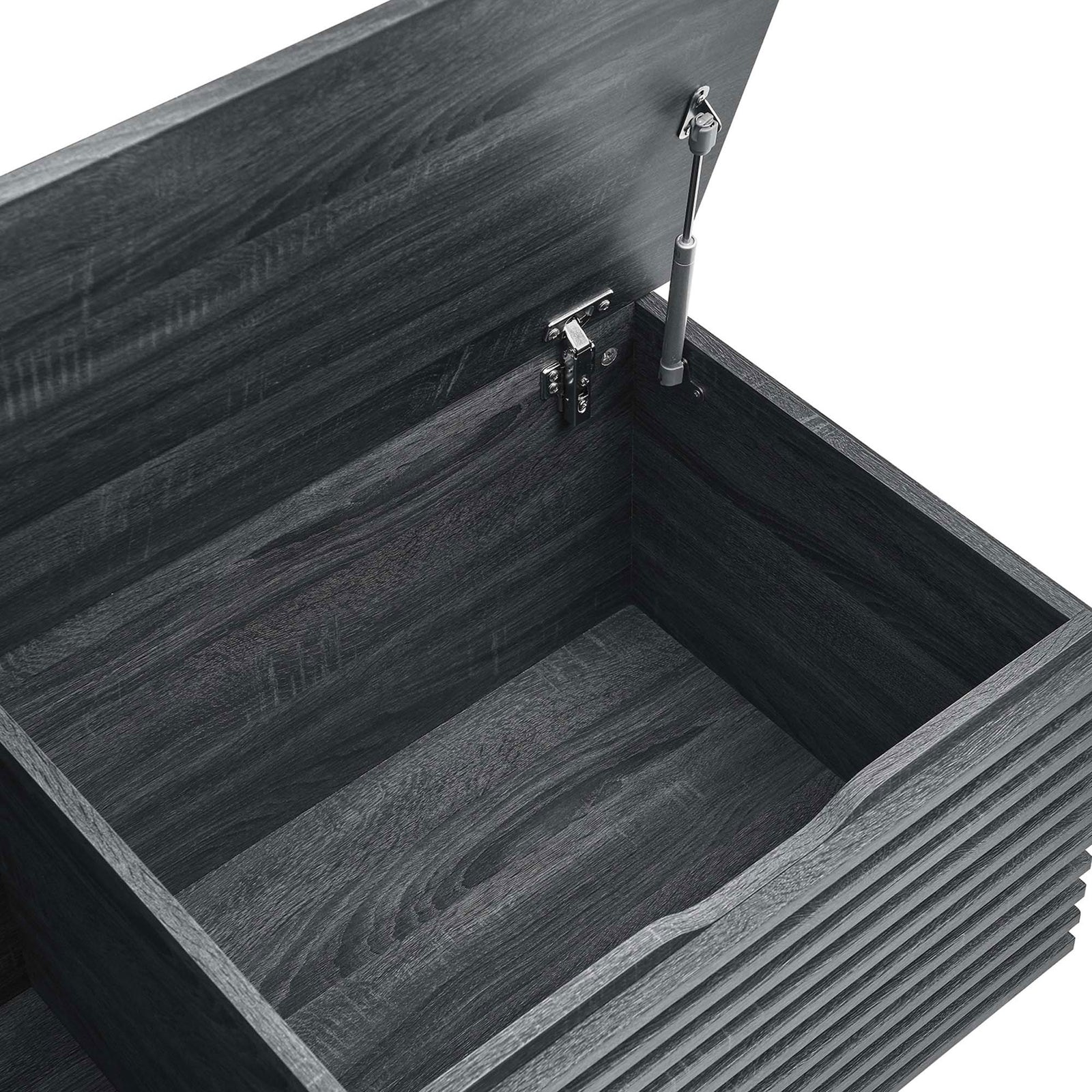 Quality hardware and gas strut support deliver smooth, secure opening for the spacious interior. || EEI-6057-CHA || detail_studio