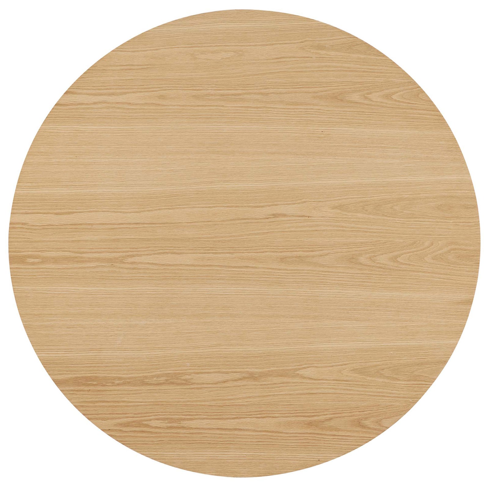 Smooth round oak dining tabletop highlights linear wood grain pattern and generous surface space || EEI-6064-OAK-SET || top_studio