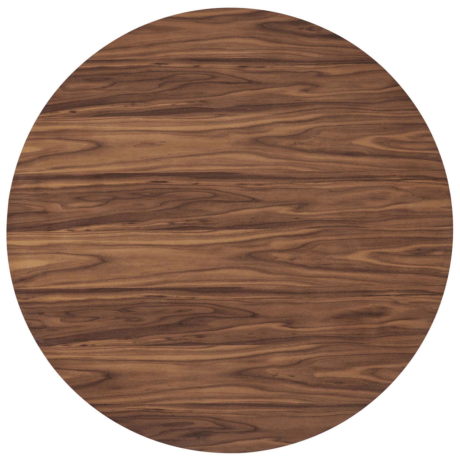 Smooth walnut wood grain tabletop offers a spacious 47 inch round surface for dining and entertaining || EEI-6064-WAL-SET || top_studio