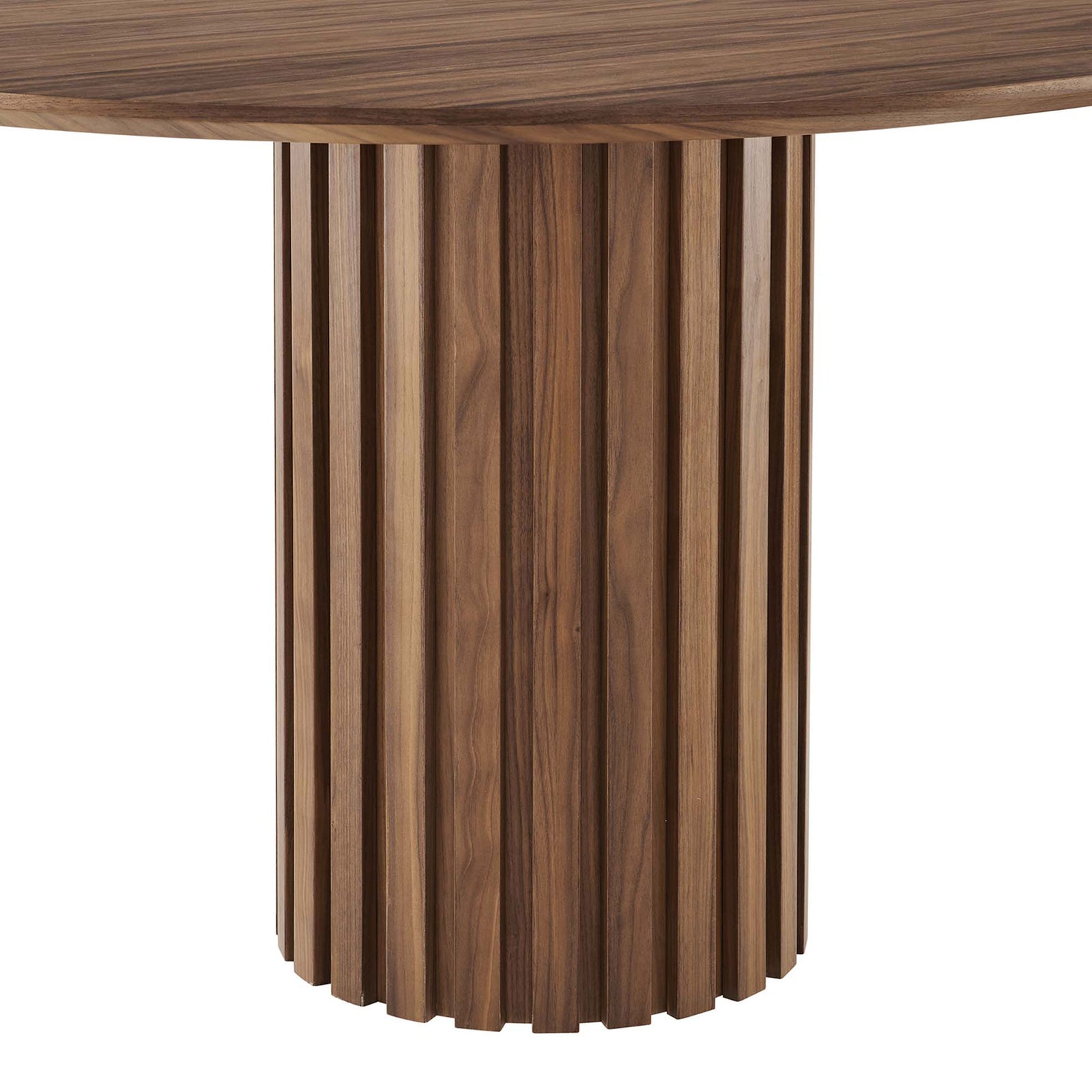 Fluted walnut pedestal base with vertical ribbed detailing and smooth cylindrical profile || EEI-6065-WAL-SET || leg_studio