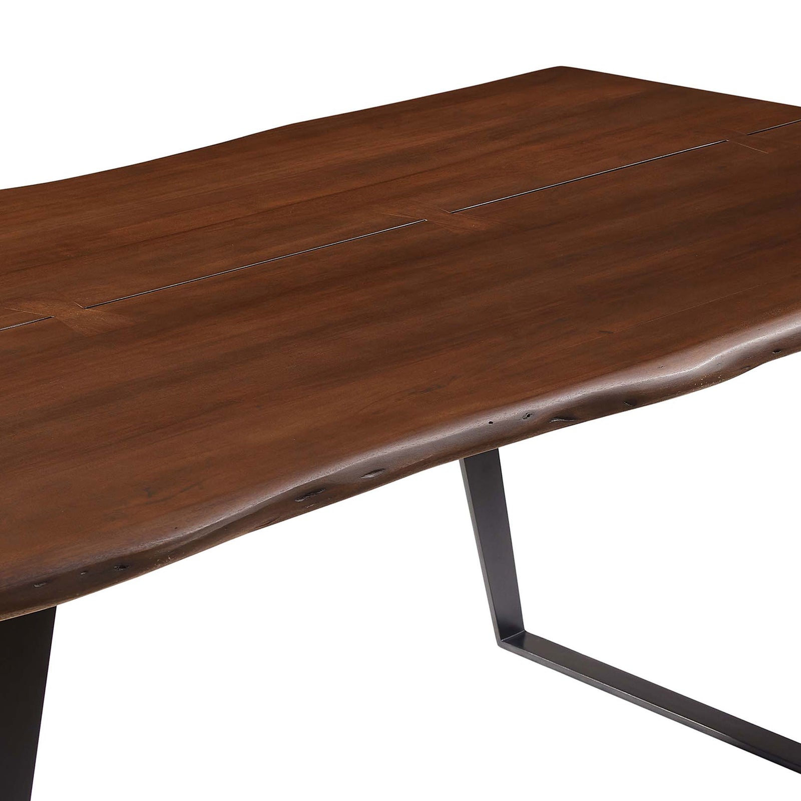Generous tabletop depth and organic live edge contour offer space for family style meals || EEI-6069-BLK-WAL || detail_studio