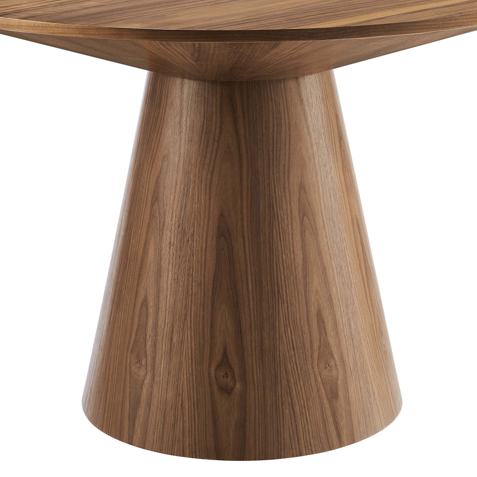 Walnut pedestal base of the table showcasing the smooth finish and subtle wood grain || EEI-6102-WAL || leg_studio