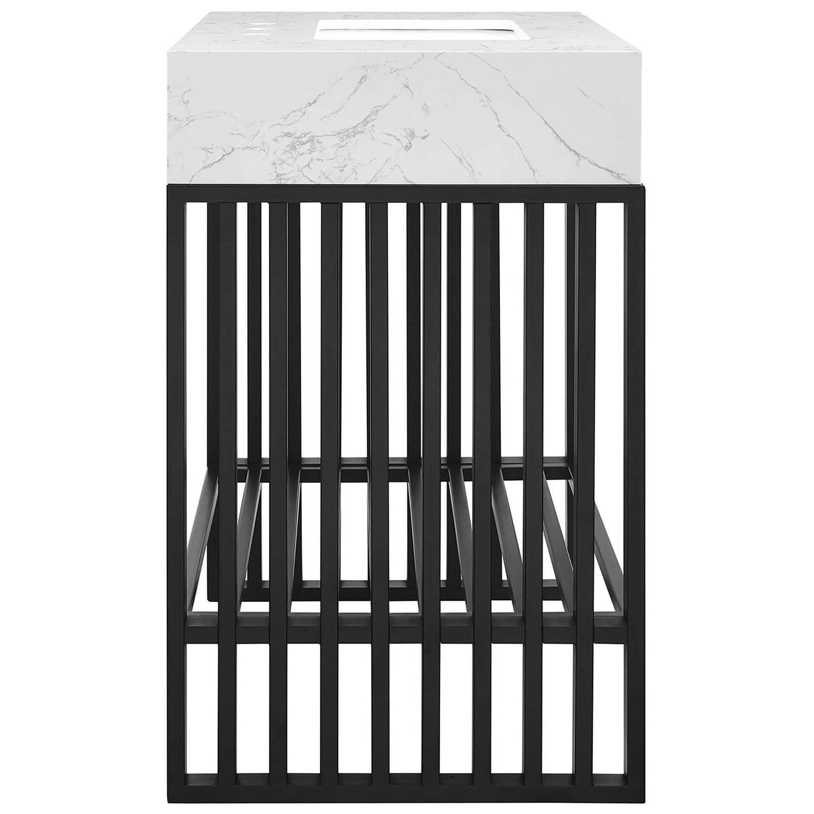 Slim grid side profile with open storage shelf and stone-look top || EEI-6106-WHI-BLK || side_studio