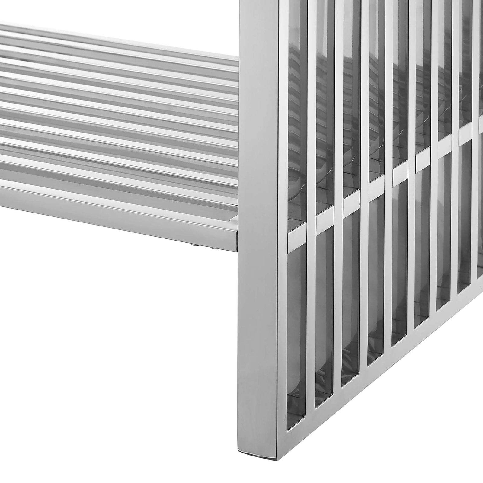 Durable slatted shelf and square, protective foot pads || EEI-6107-WHI-SLV || leg_studio
