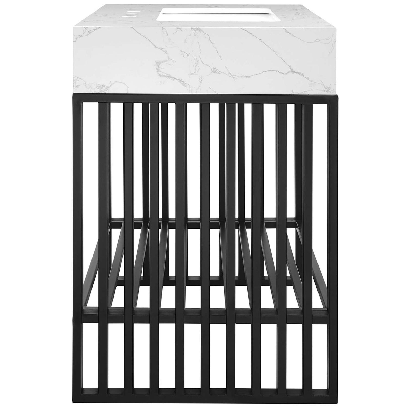 Grid side design with durable black frame and slatted shelf || EEI-6108-WHI-BLK || side_studio