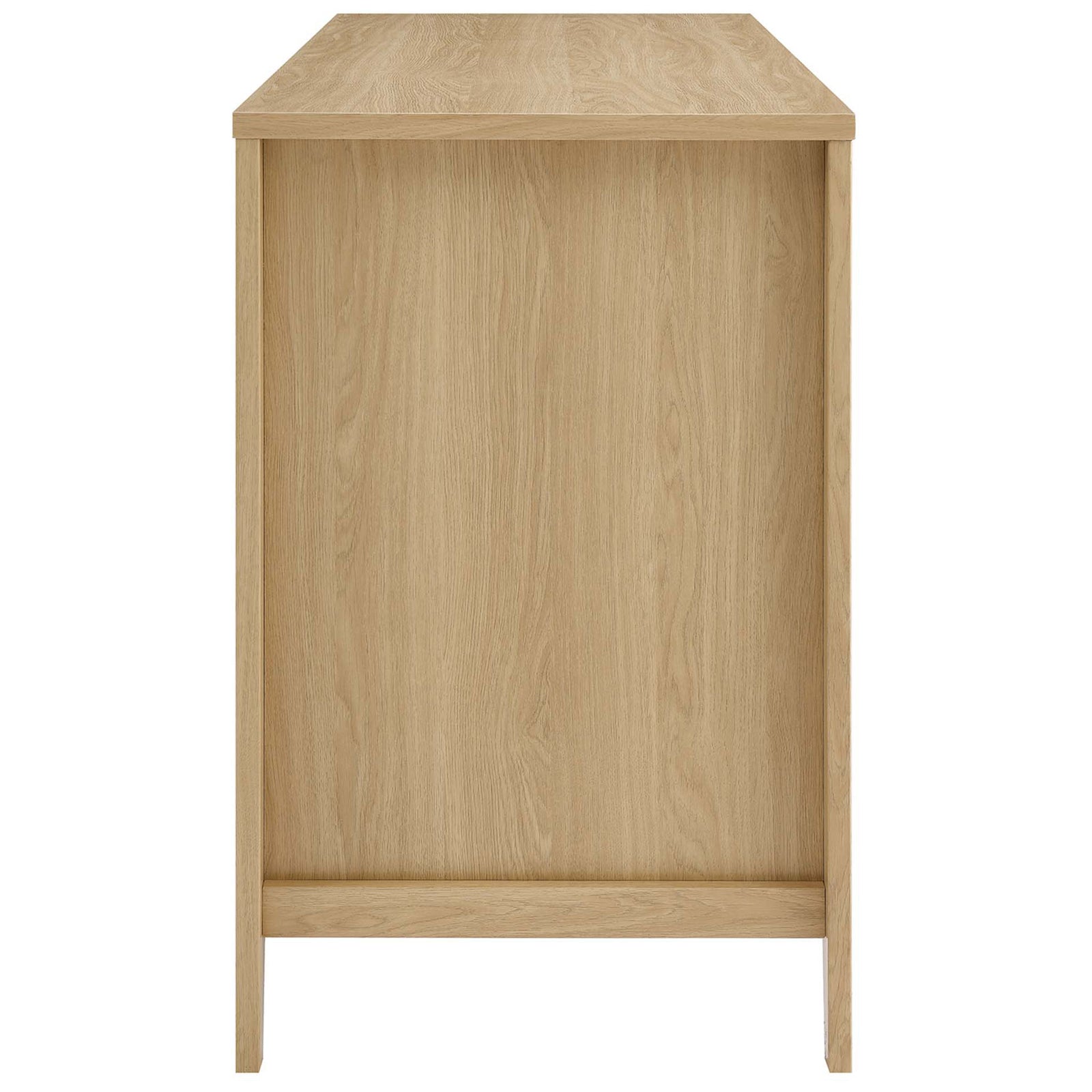 Slim silhouette highlights the natural oak wood grain and tapered legs || EEI-6116-OAK || side_studio