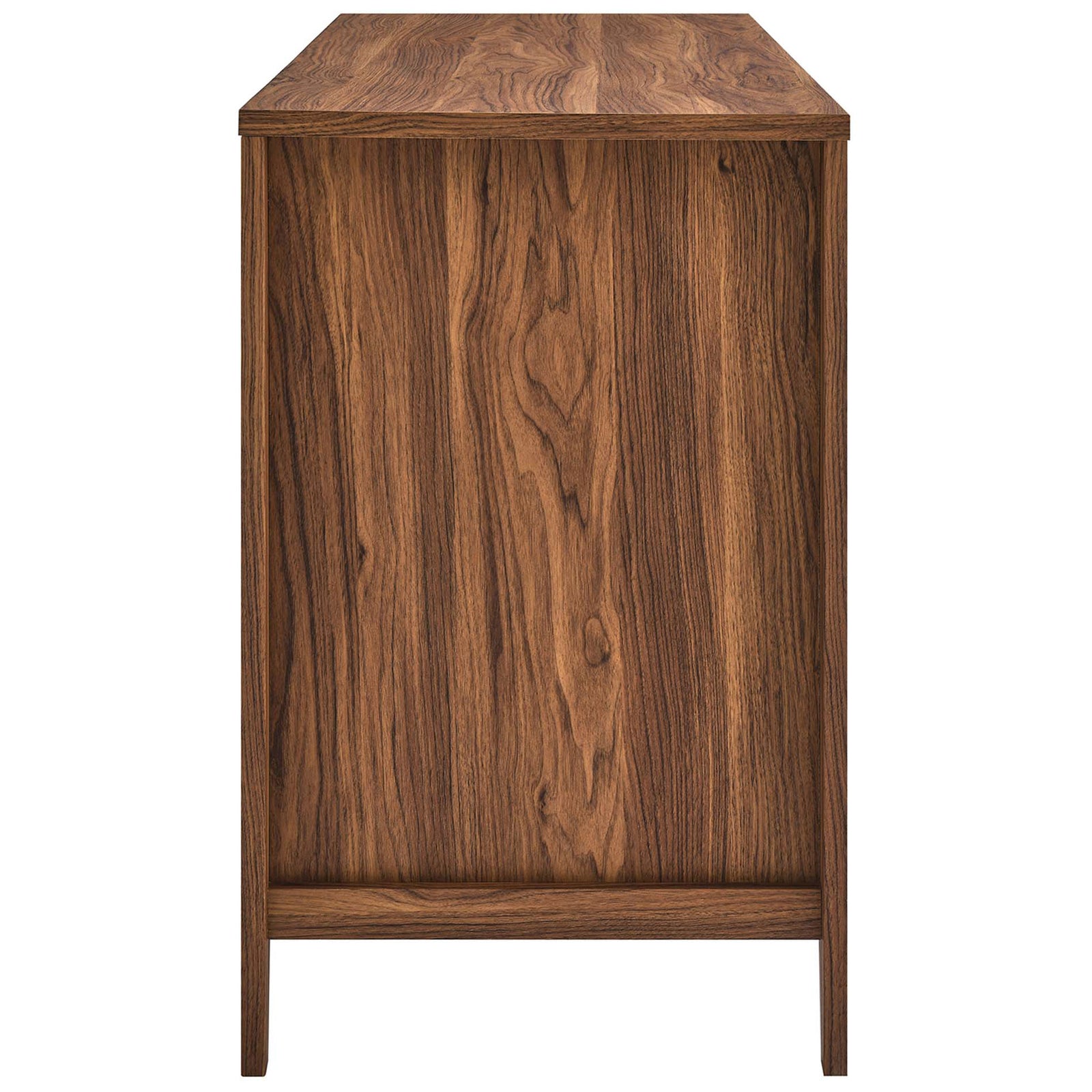 Streamlined profile with tapered legs and rich walnut wood grain || EEI-6116-WAL || side_studio