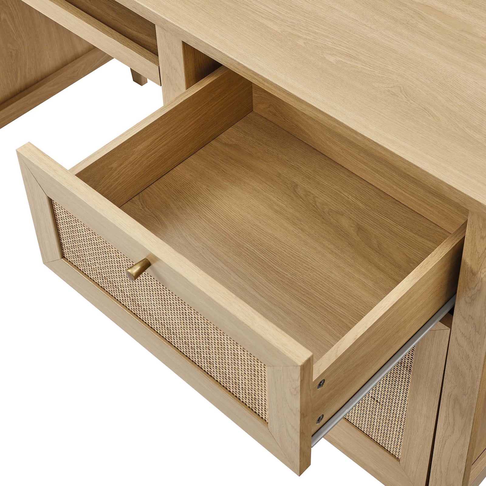 Spacious drawer with full-extension glides keeps everyday essentials within easy reach || EEI-6117-OAK || storage_open_studio