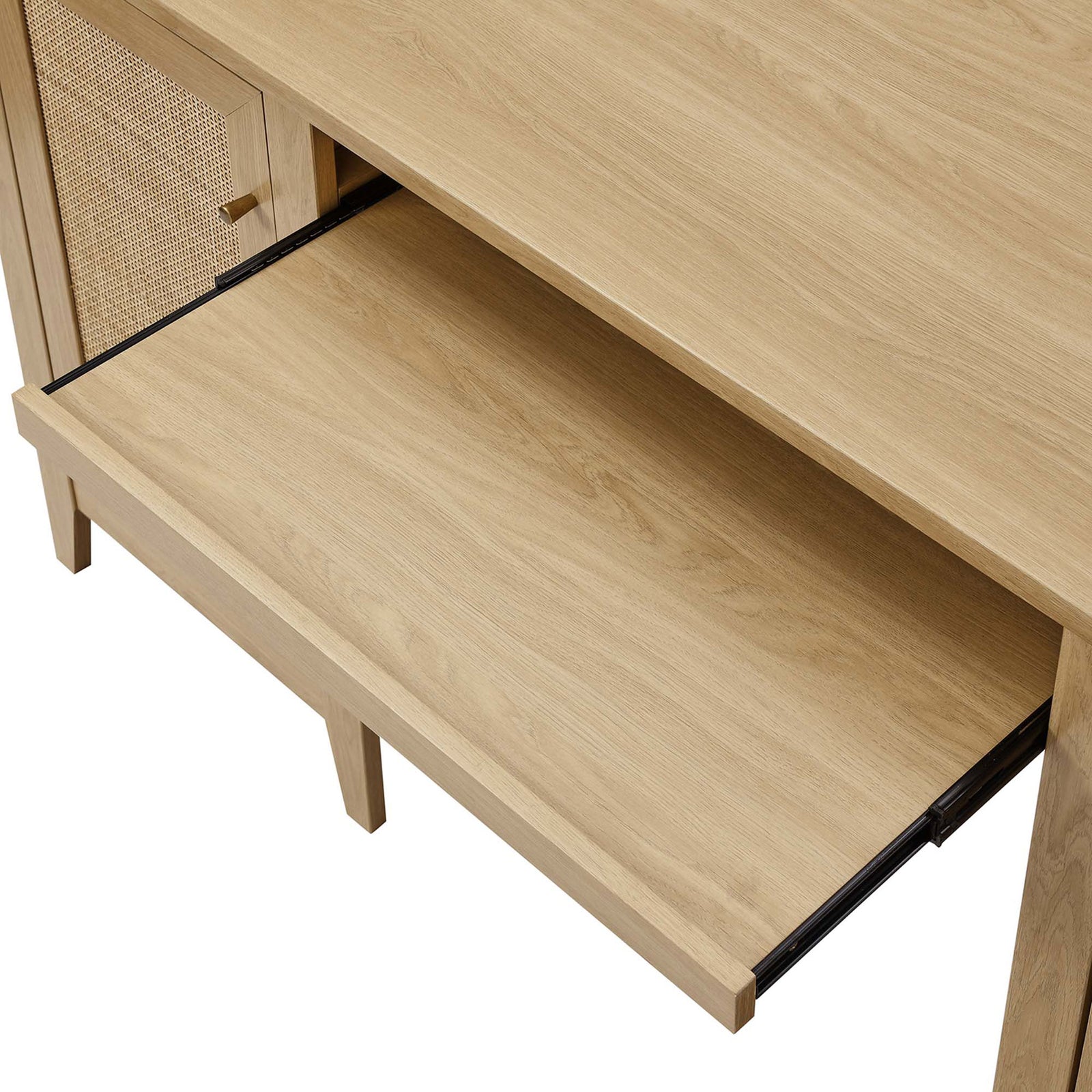 Slide-out keyboard tray offers comfortable typing space and tucks away when not in use || EEI-6117-OAK || storage_open_studio
