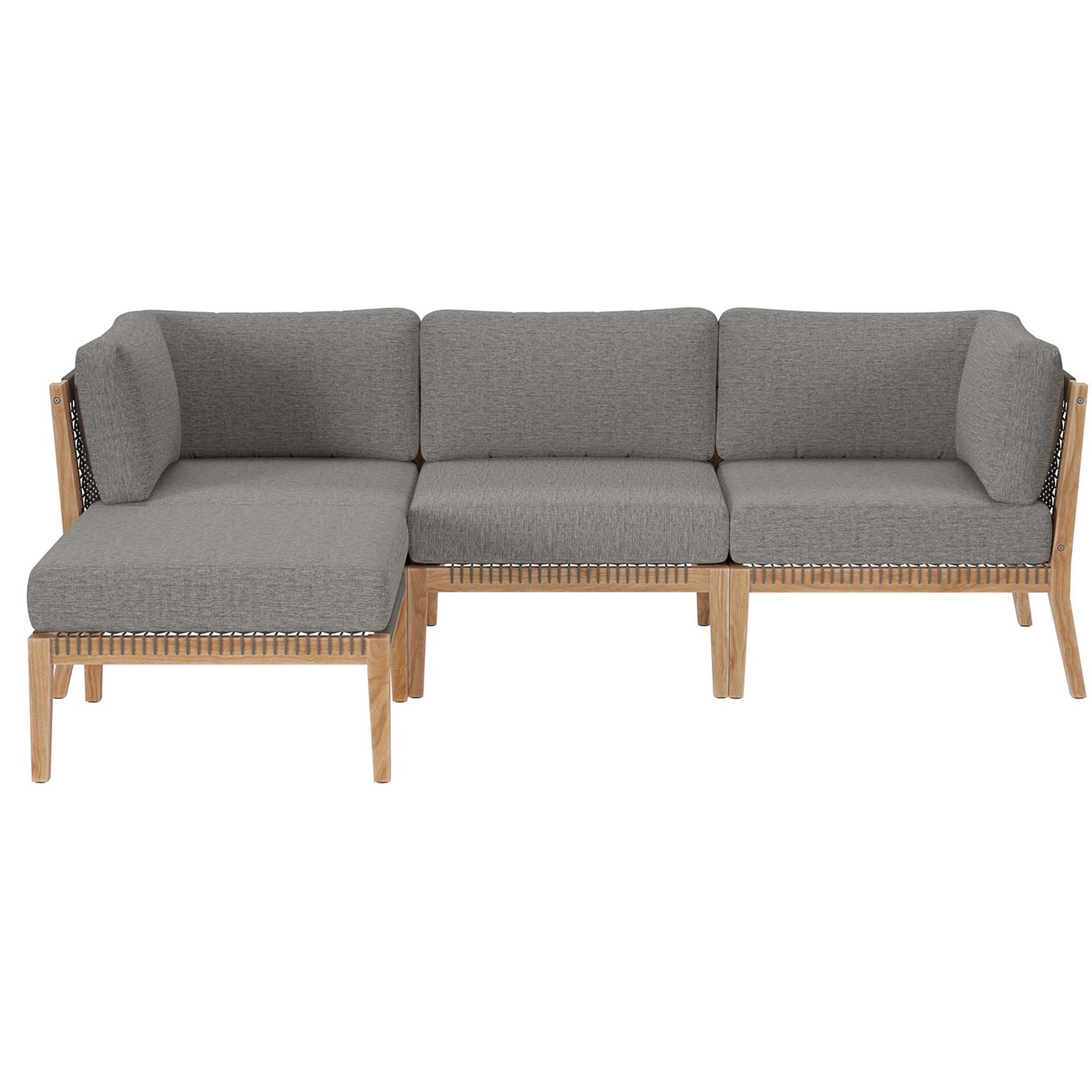 Graphite gray outdoor teak sectional sofa with rope accents and left chaise lounge || EEI-6121-GRY-GPH || front_studio