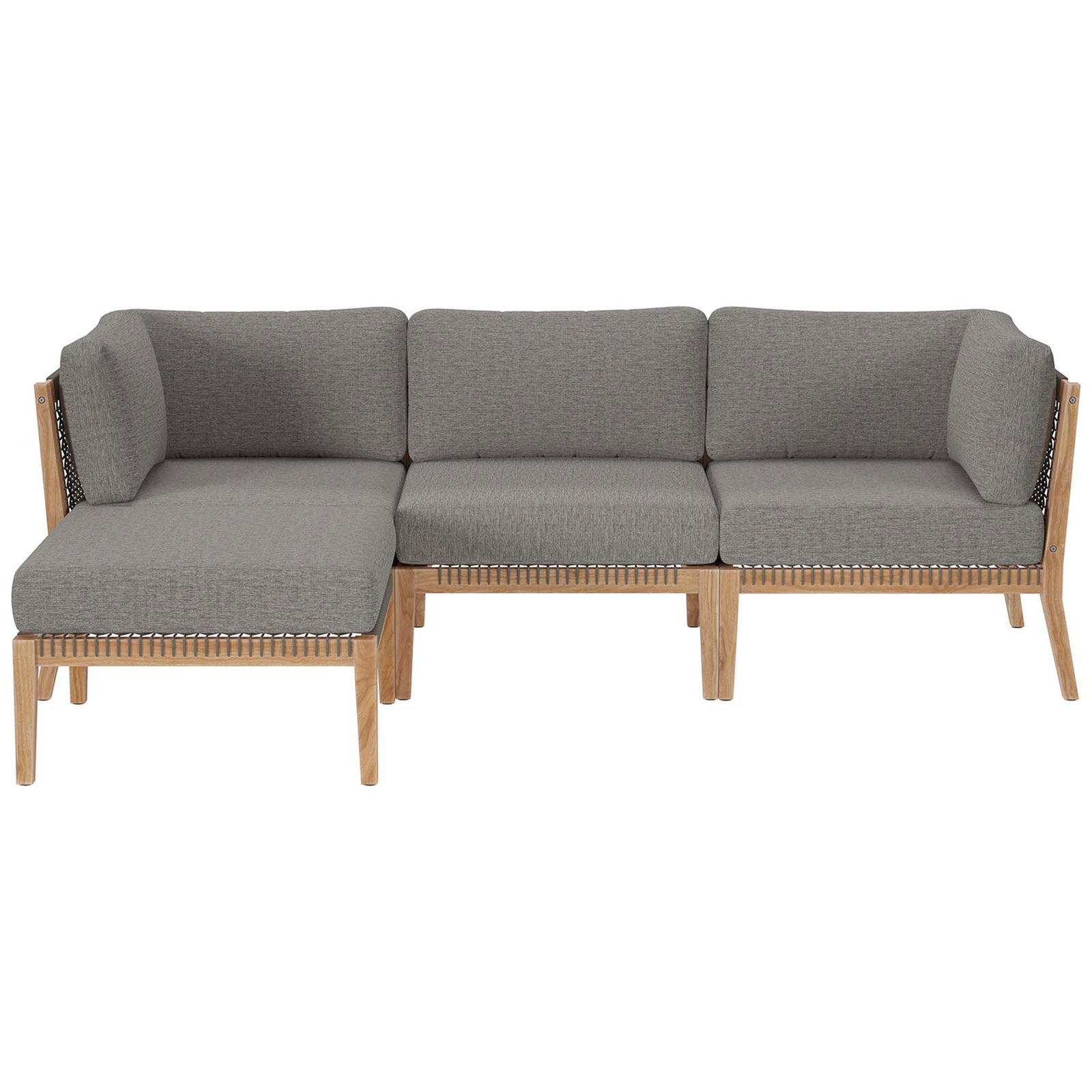 Graphite gray outdoor teak sectional sofa with rope accents and left chaise lounge || EEI-6121-GRY-GPH || front_studio