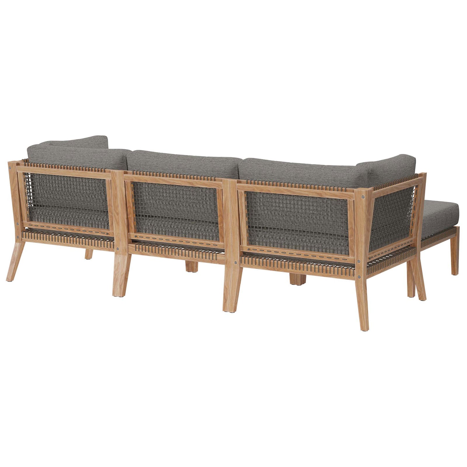 Graphite gray patio sectional with woven rope back and sturdy teak frame || EEI-6121-GRY-GPH || back_studio