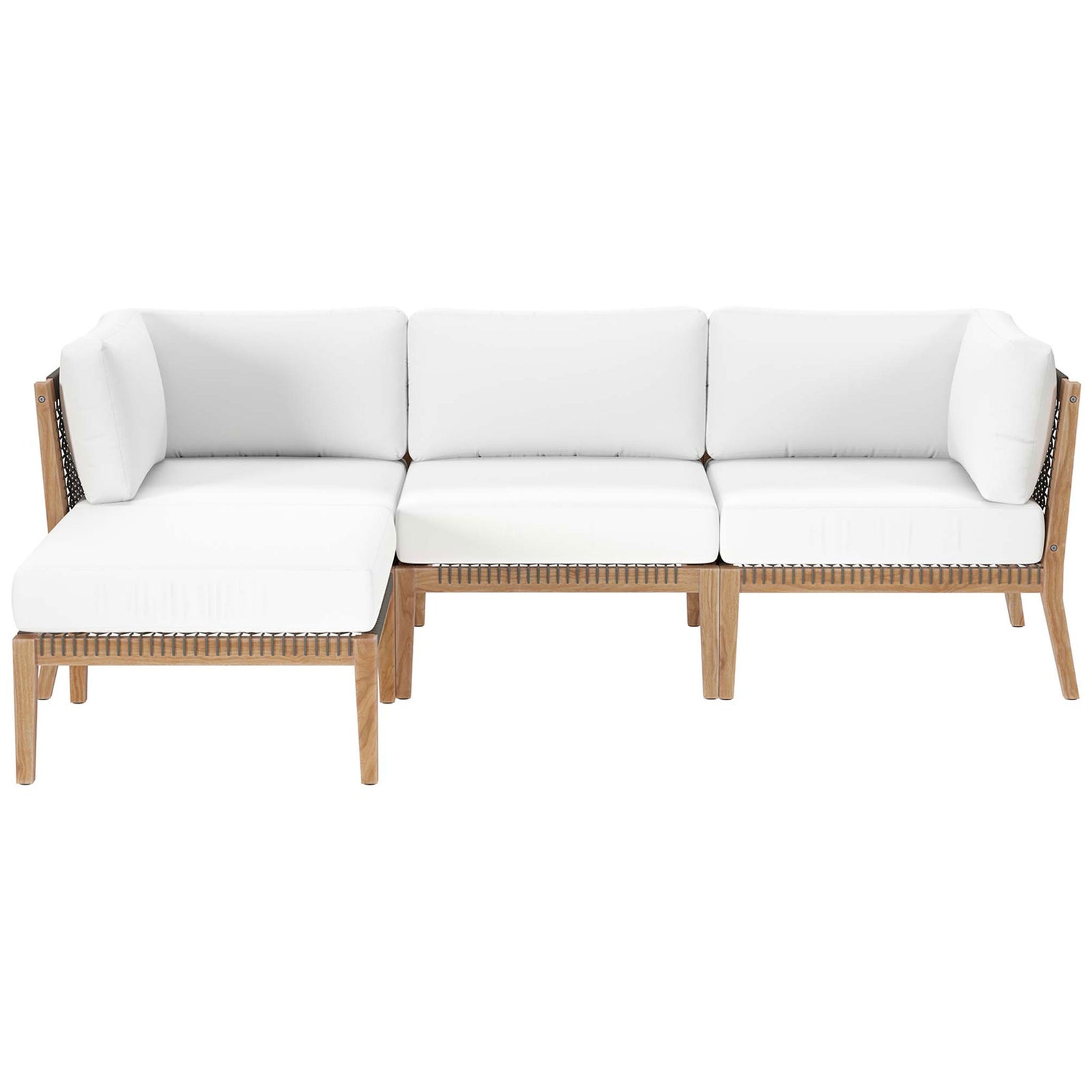 Crisp white outdoor teak sectional sofa with rope accents and left chaise lounge || EEI-6121-GRY-WHI || front_studio