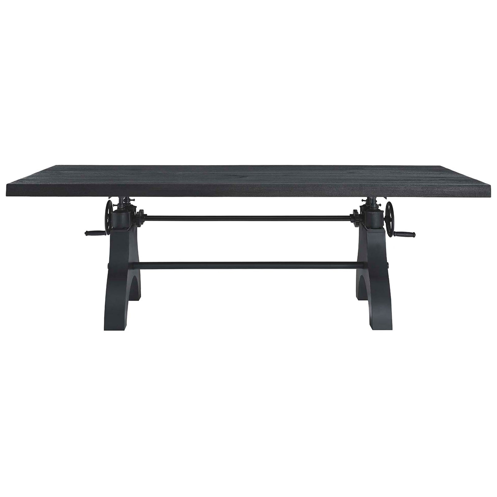 Spacious 96 inch black dining table with rustic wood surface and industrial metal base for seating eight to ten || EEI-6149-BLK-BLK || front_studio