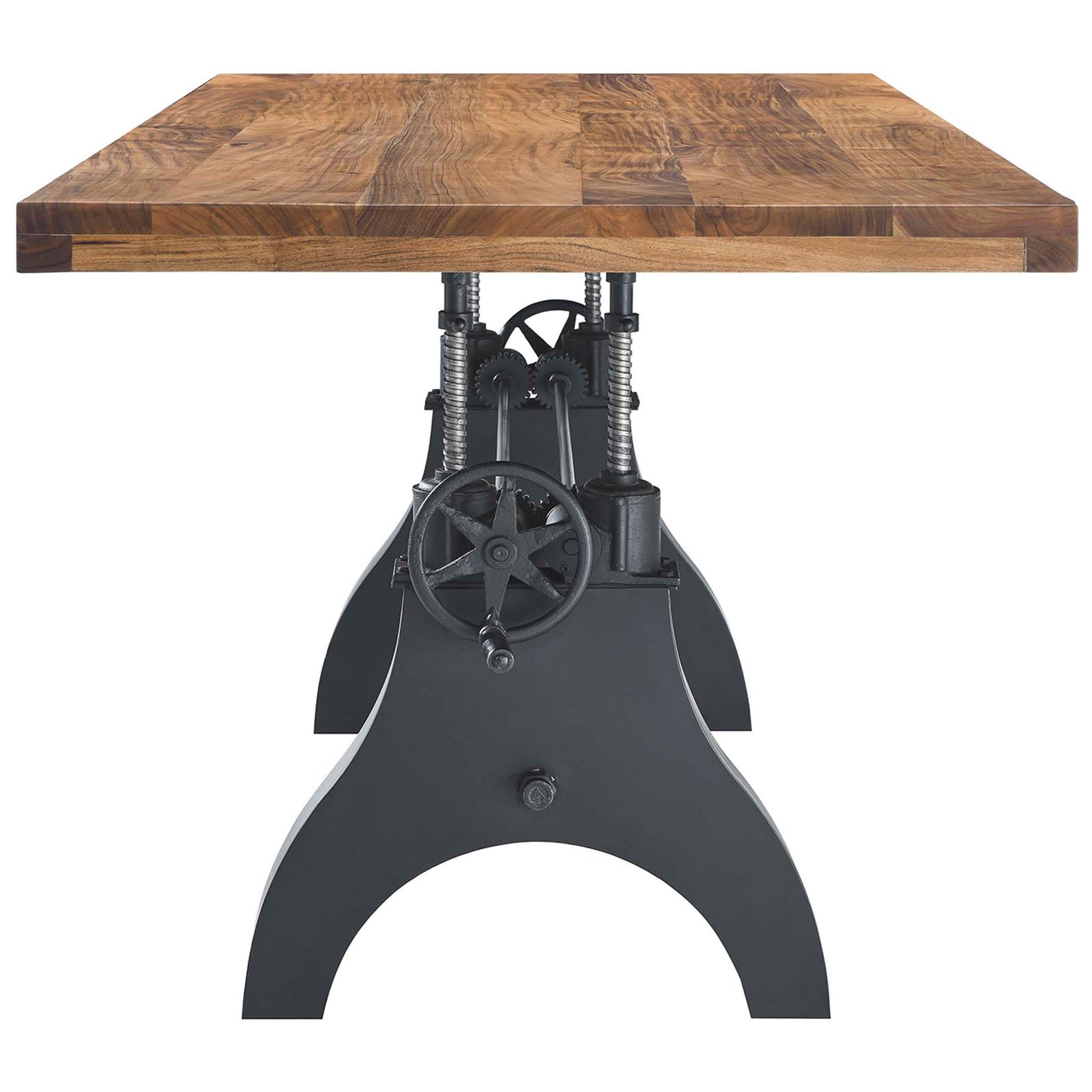 Genuine adjustable table with curved metal pedestal legs and strong crossbar support || EEI-6149-BLK-NAT || side_studio