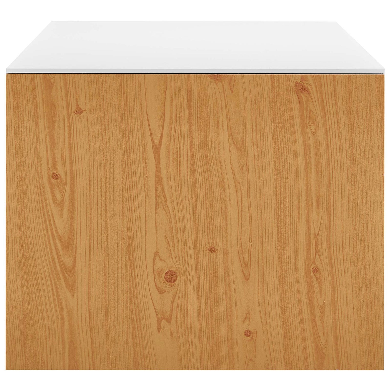 Natural wood cabinet side panel with subtle grain and white top || EEI-6205-WHI-NAT || side_studio