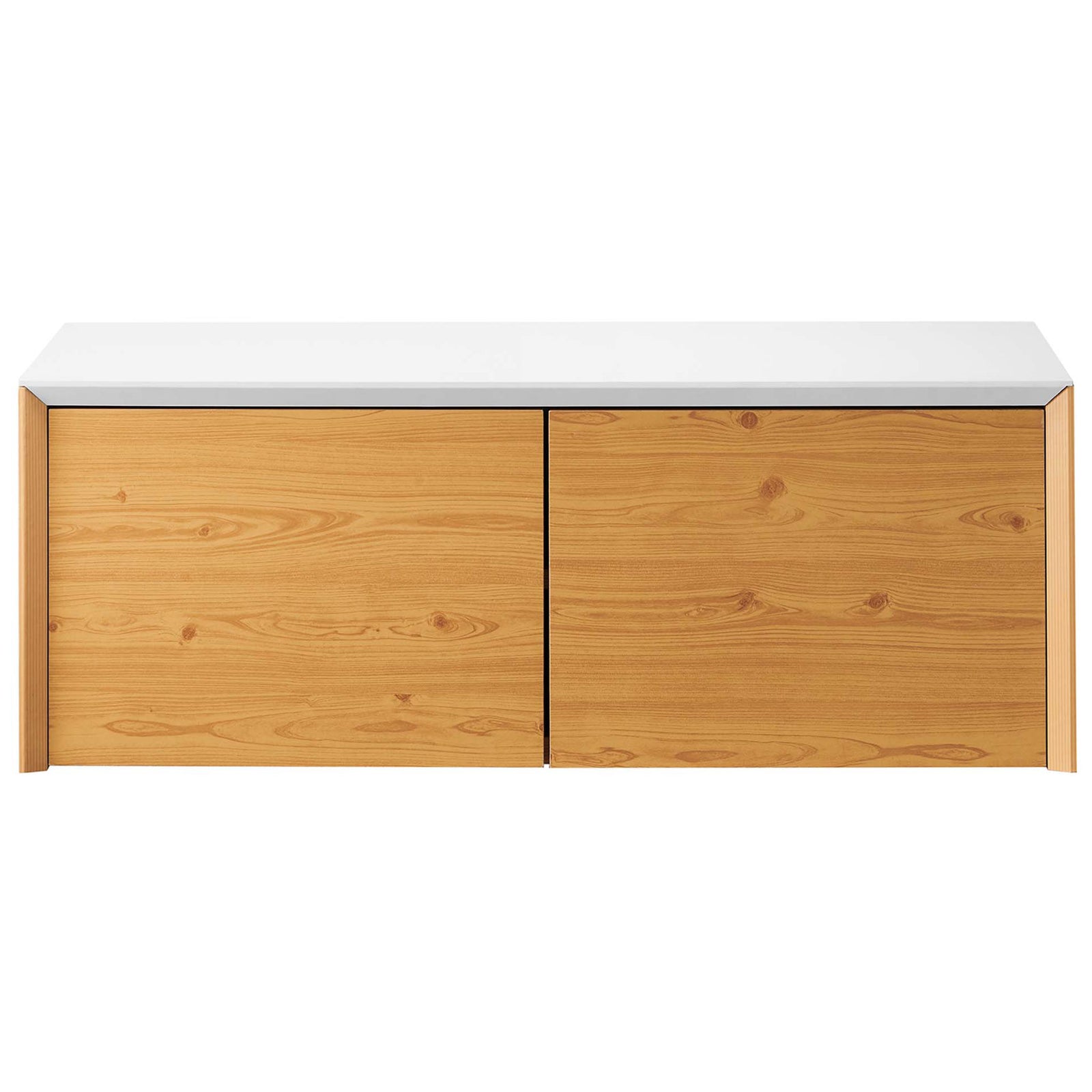 Natural wood wall cabinet with twin front doors and white top surface || EEI-6205-WHI-NAT || front_studio