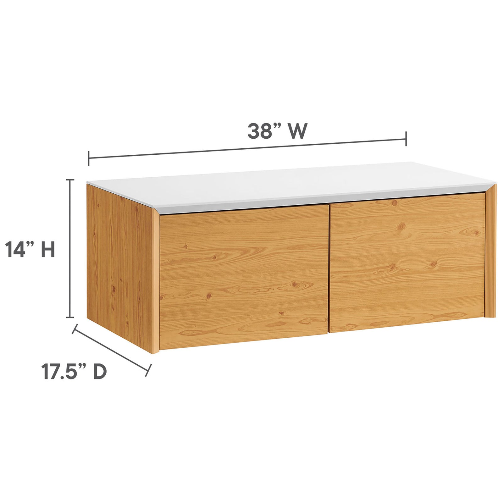 Natural cabinet with white top and room dimensions labeled for guidance || EEI-6205-WHI-NAT || dimension_studio
