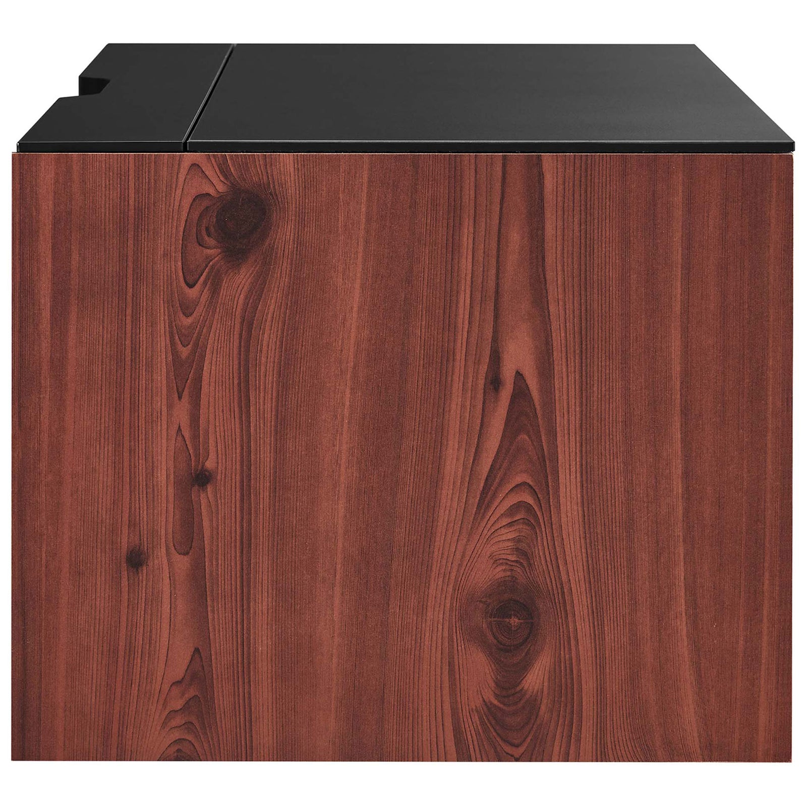 Slim profile wall-mounted desk showing a sturdy build and minimalist silhouette || EEI-6206-BLK-CHE || side_studio