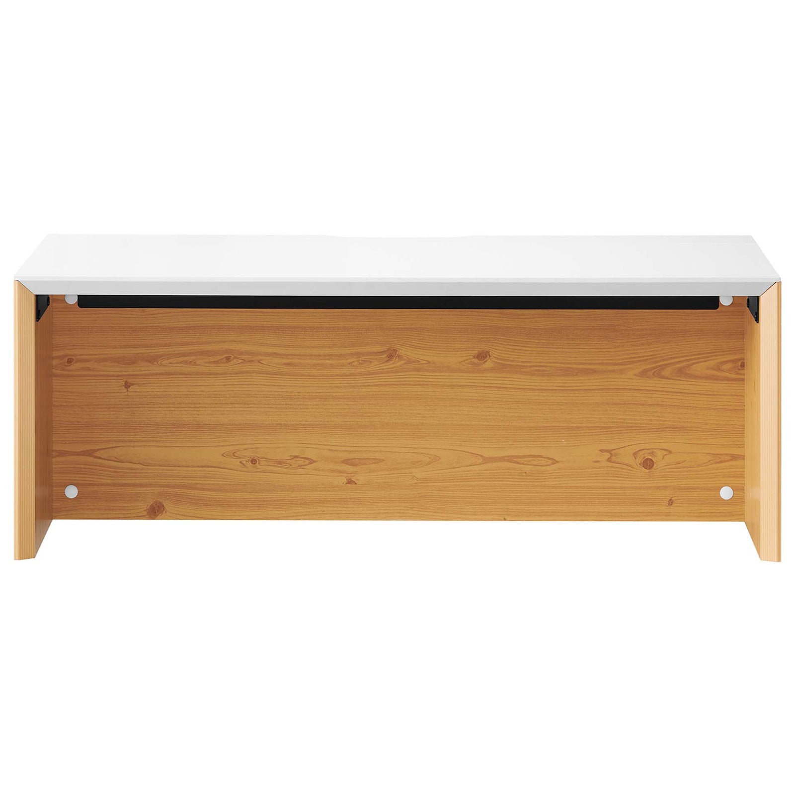 Space-saving wall-mounted desk with a crisp white top and warm wood grain base. || EEI-6206-WHI-NAT || front_studio