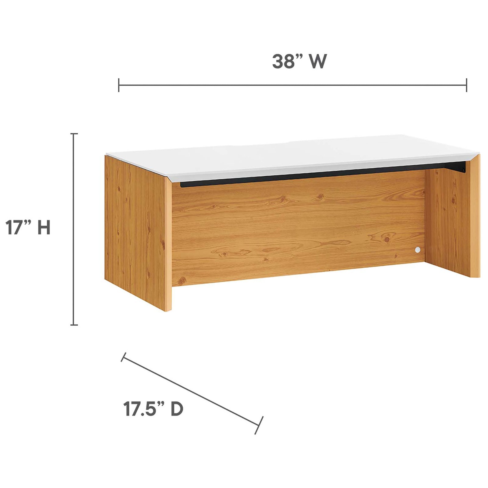 Generous work surface on a compact, wall-mounted frame for small spaces. || EEI-6206-WHI-NAT || dimension_studio