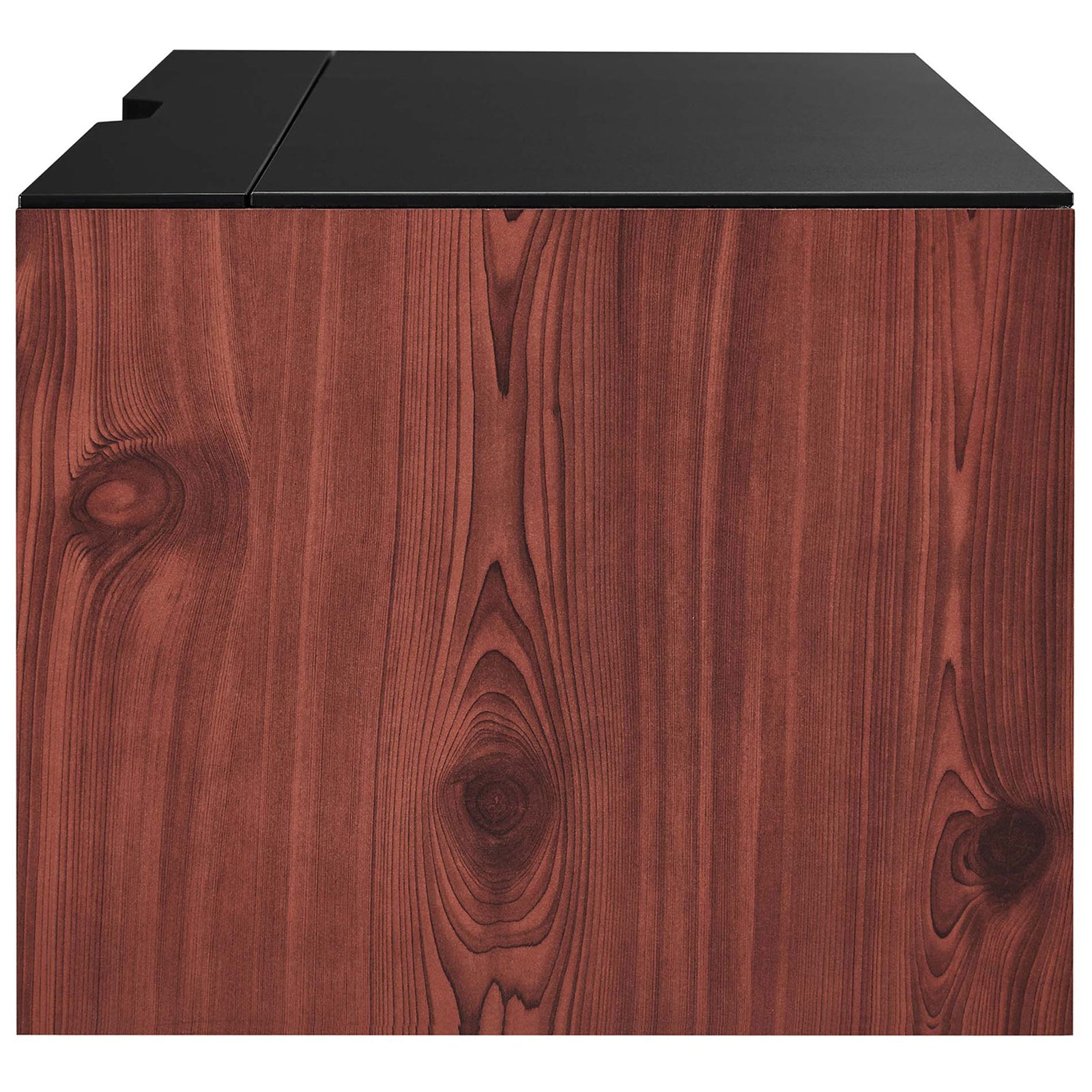 Robust wall-mounted desk profile with a thick top and supportive side panels || EEI-6207-BLK-CHE || side_studio