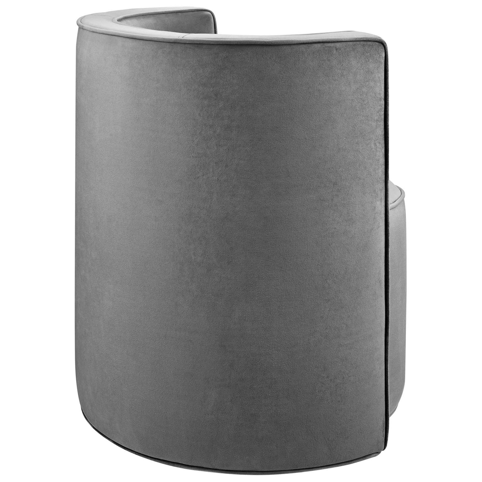 Sculpted wraparound back in soft gray velvet, finished with refined piping detail || EEI-6222-GRY || back_studio