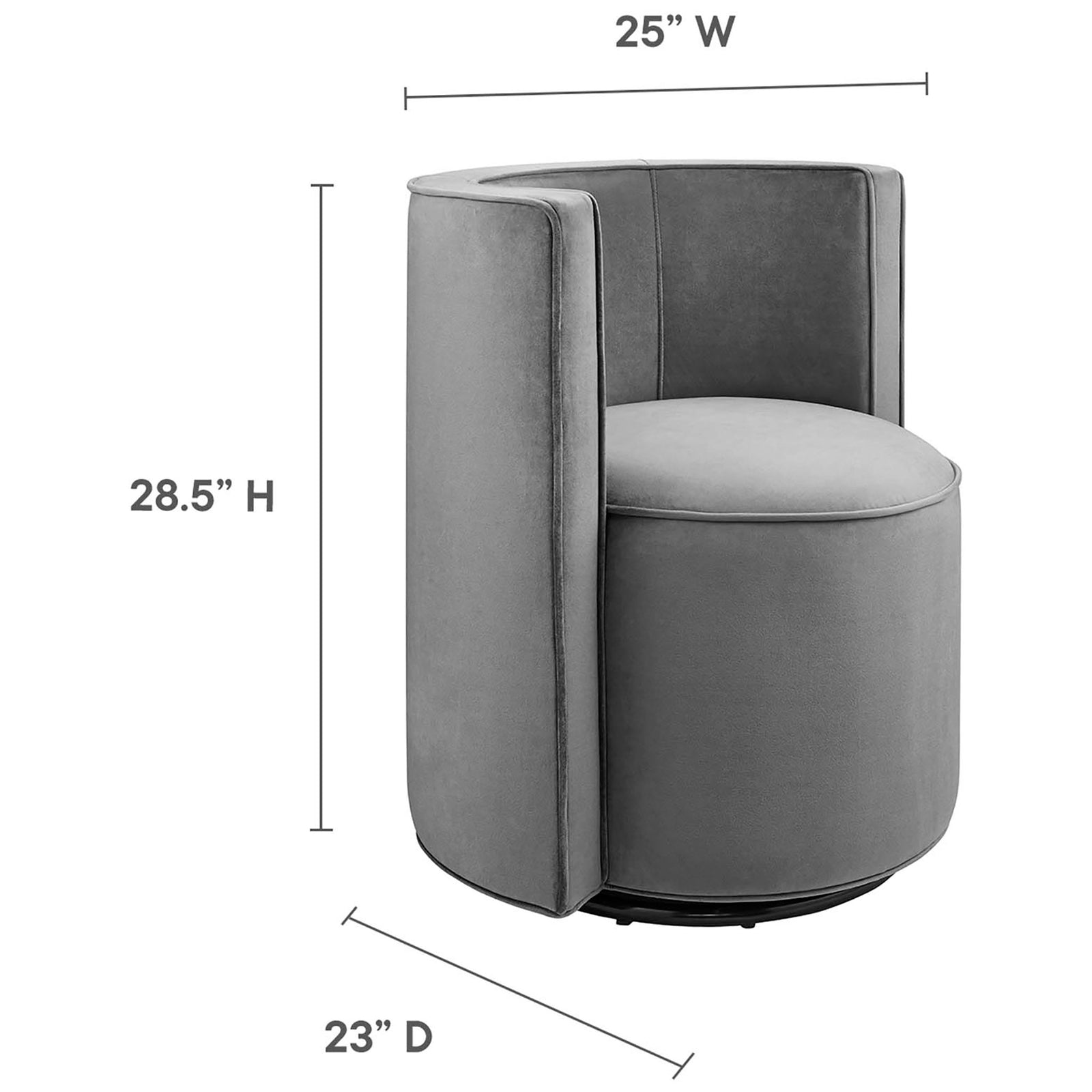 Space-saving accent chair with 360-degree swivel and supportive rounded seat || EEI-6222-GRY || dimension_studio
