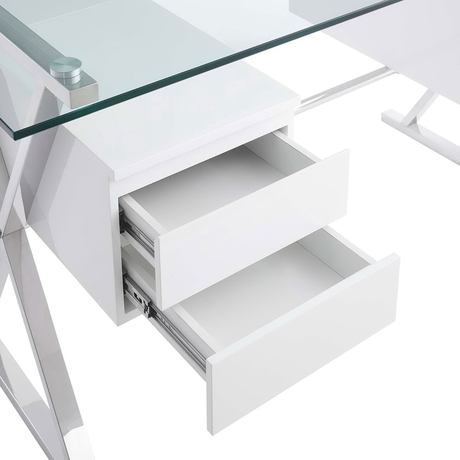 Deep, full-extension drawers keep stationery and tech accessories neatly organized || EEI-6226-WHI || storage_open_studio