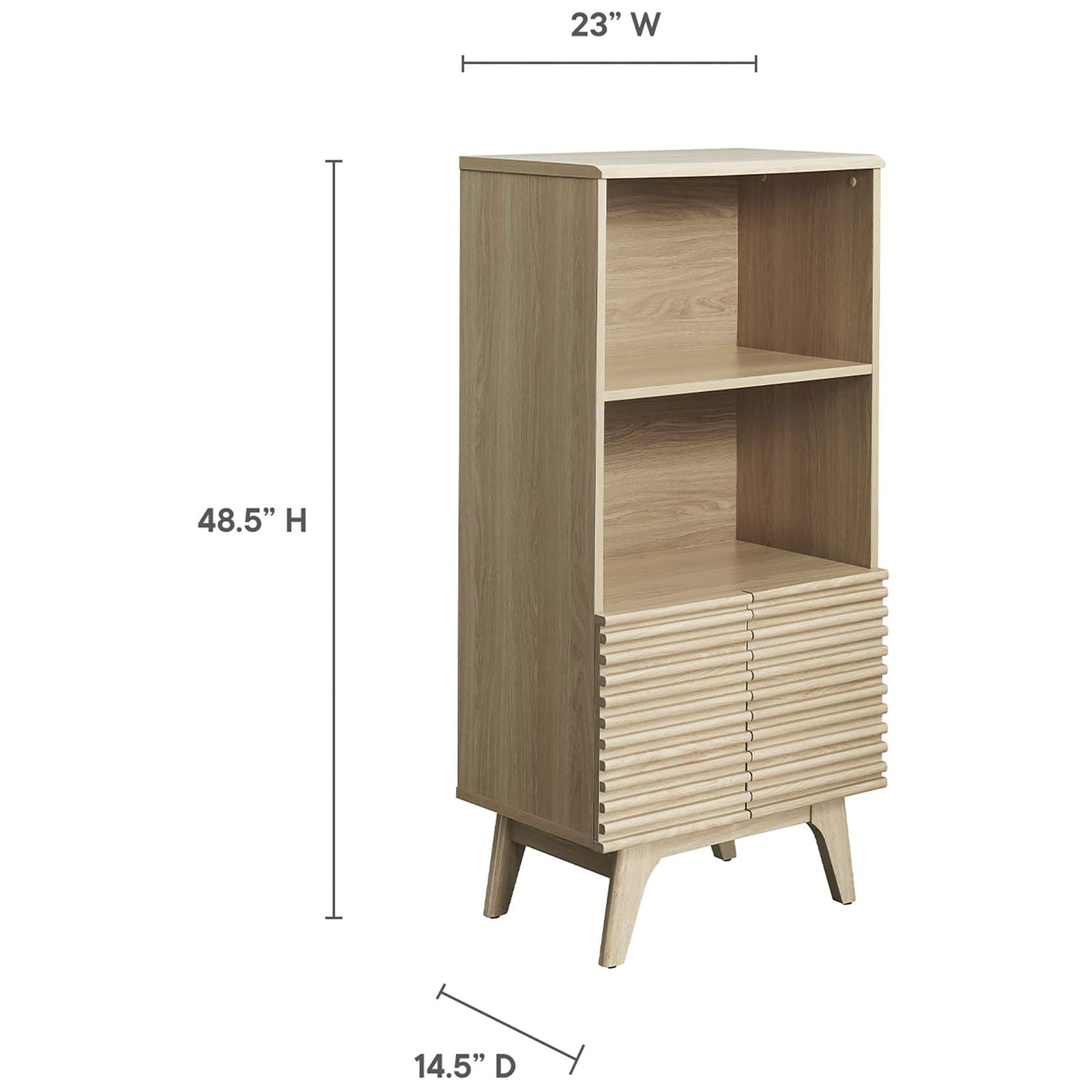Scaled to fit small spaces with generous shelves and concealed storage || EEI-6229-OAK || dimension_studio