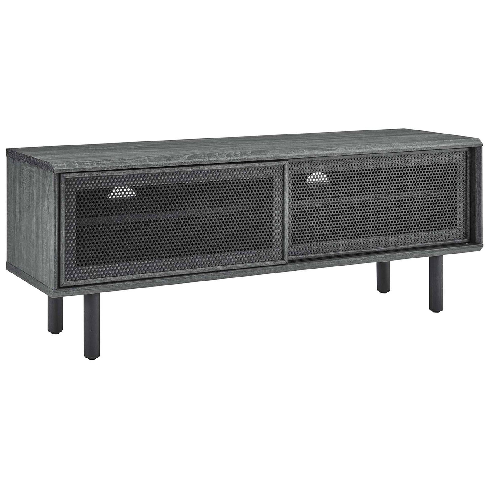 Kurtis 47 in charcoal TV stand with dual mesh sliding doors and compact low profile design || EEI-6233-CHA || front_angle_studio