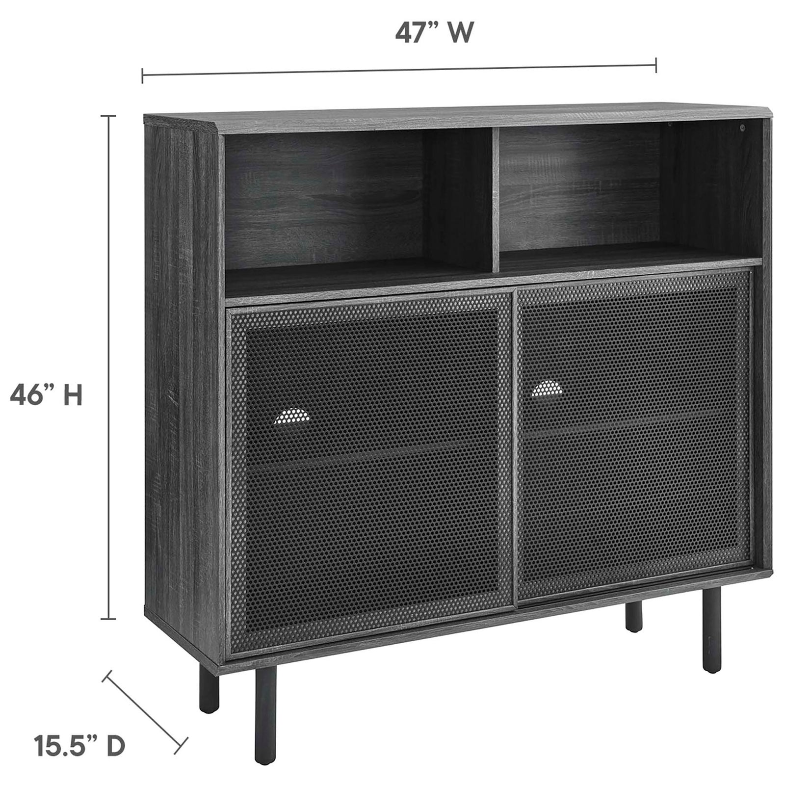 Dimension view displays Kurtis cabinet height, width, and depth to help plan placement in your living space. || EEI-6237-CHA || dimension_studio