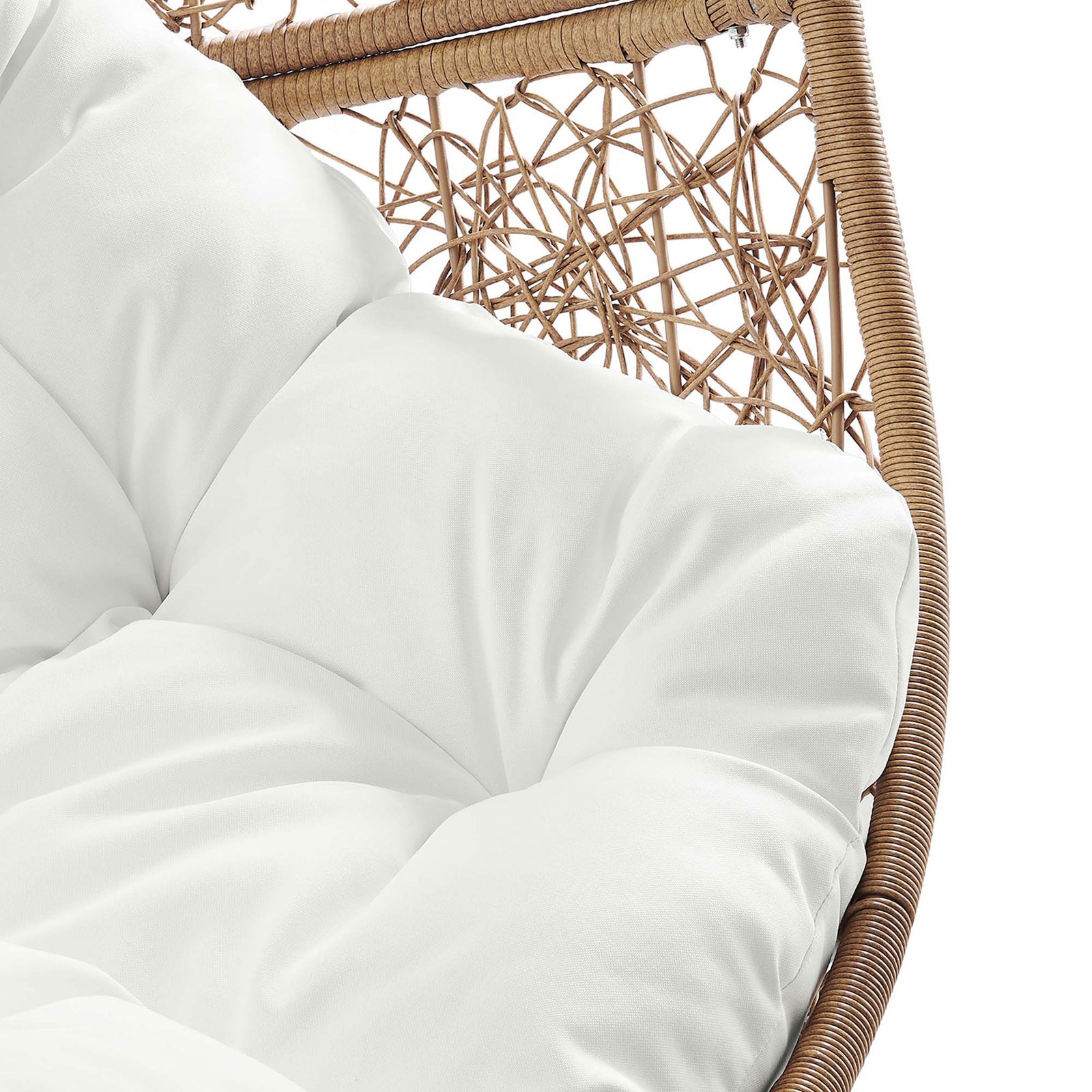 Soft white tufted cushion fabric offers cloudlike comfort while complementing the warm rattan basket. || EEI-6262-CAP-WHI || swatch_studio