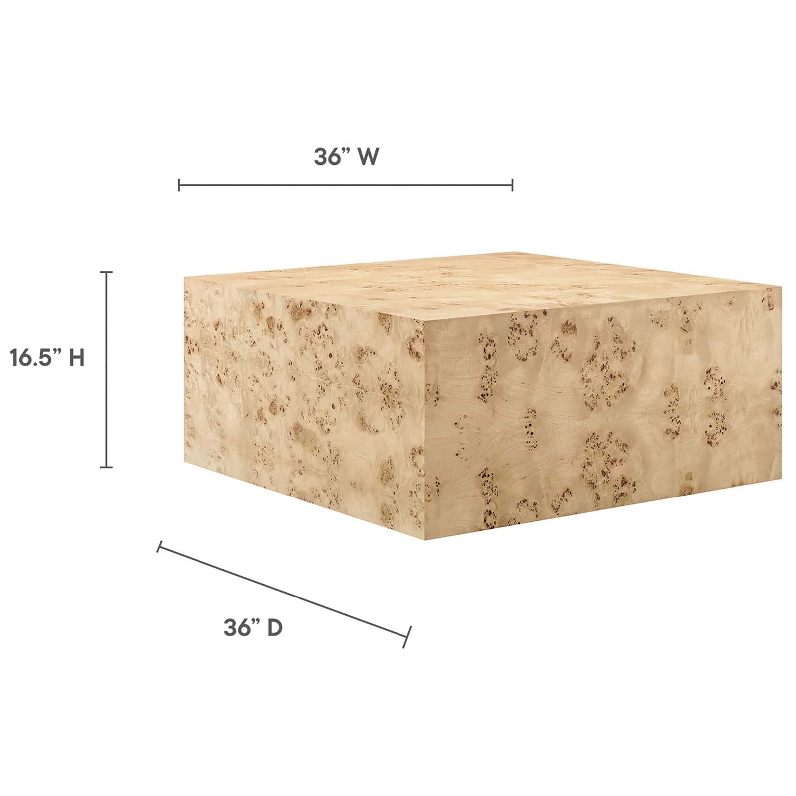 Low, lounge-friendly coffee table sized 36 inches square by 16.5 inches high for modern spaces || EEI-6272-NAB || dimension_studio