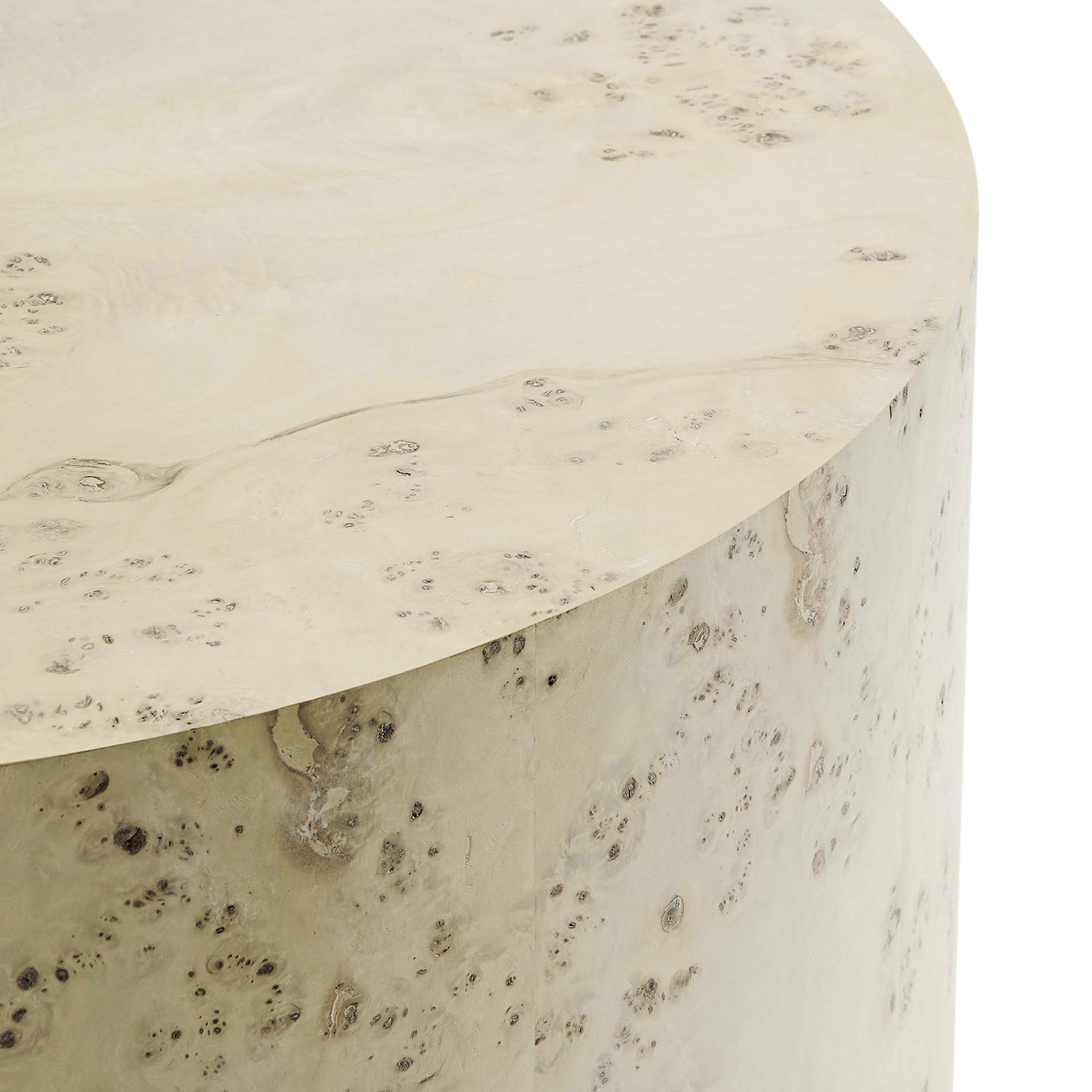 Smooth satin finish and distinctive burl clusters highlight the rounded drum profile || EEI-6274-BLB || detail_studio