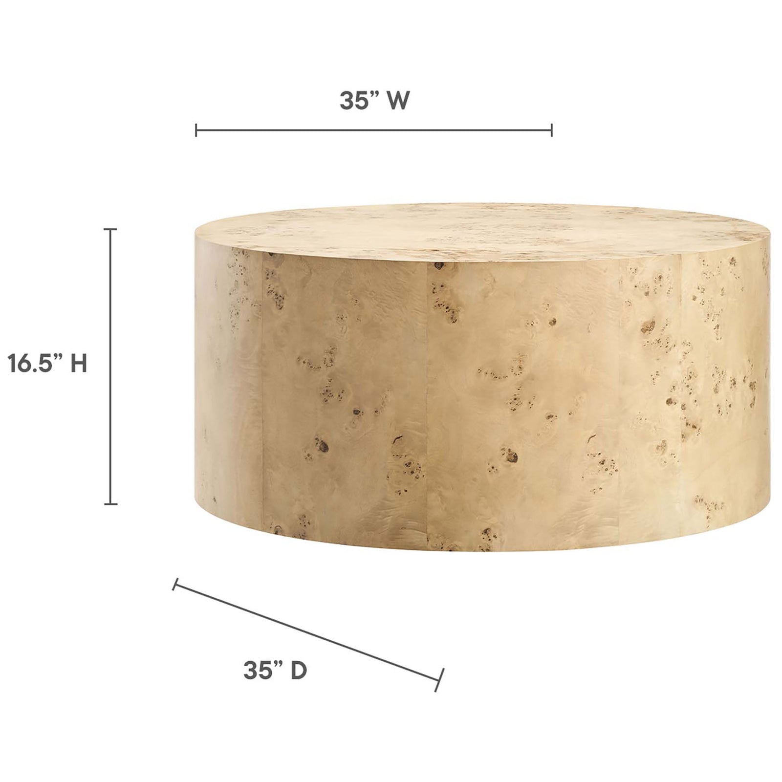 Low-profile drum table sized at 35 inches wide and 16.5 inches high for effortless living room placement. || EEI-6274-NAB || dimension_studio