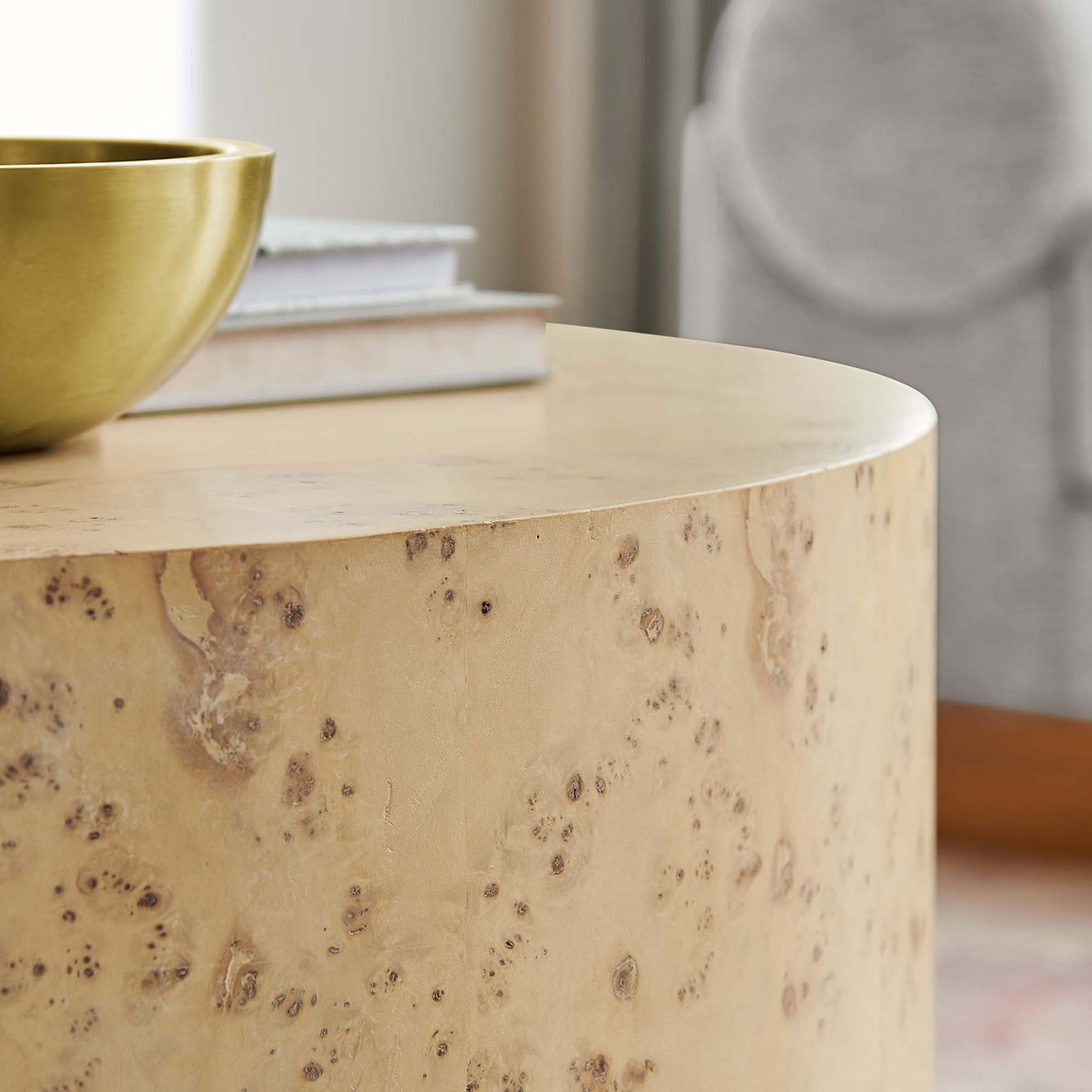 Natural burl finish brings warmth and texture to curated living spaces. || EEI-6274-NAB || detail_room