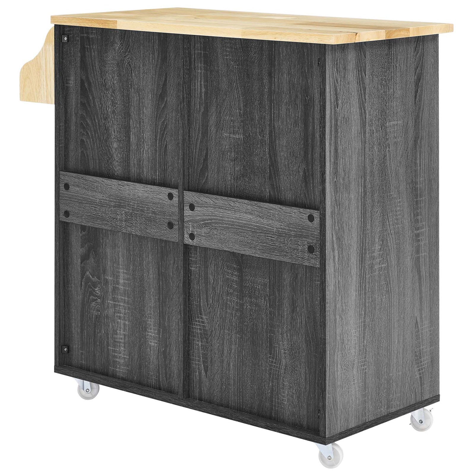 Back of charcoal natural kitchen cart with sturdy panel construction and sleek modern profile || EEI-6276-CHA-NAT || back_studio